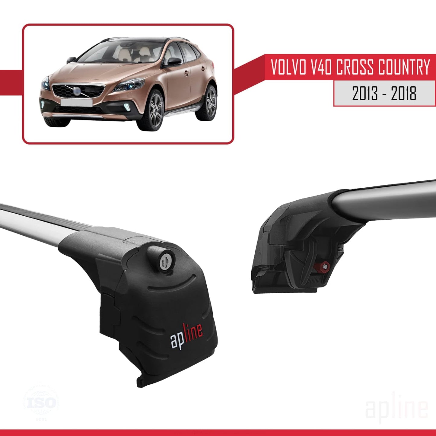 Compatible with Volvo V40 Cross Country 2013-2018 ACE-2 Car Roof Rack Cross Bar Grey Aluminium 2 Bars