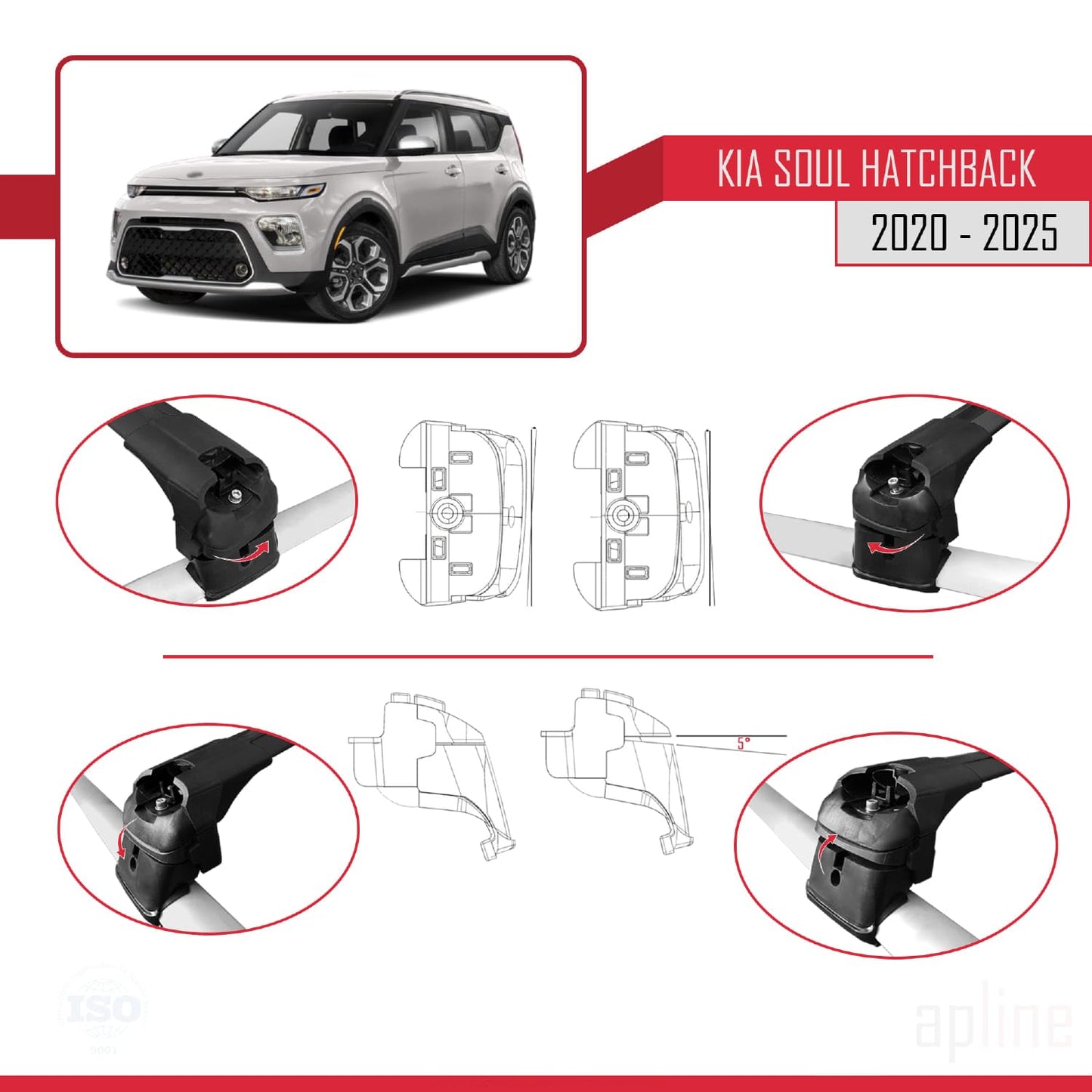 Compatible with Kia Soul 3 (SK3) 2020-2025 ACE-2 Car Roof Rack Cross Bar Black Aluminium 2 Bars