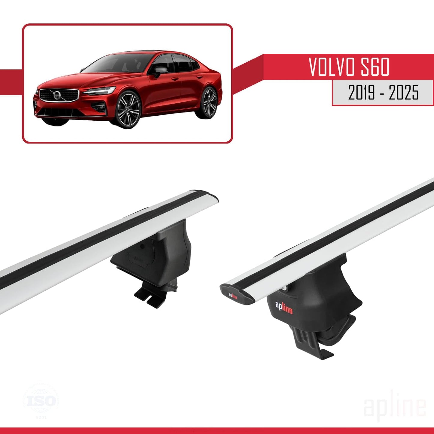 Compatible with Volvo S60 III 2019-2025 ACE-4 Car Roof Rack Cross Bar Grey Aluminium 2 Bars