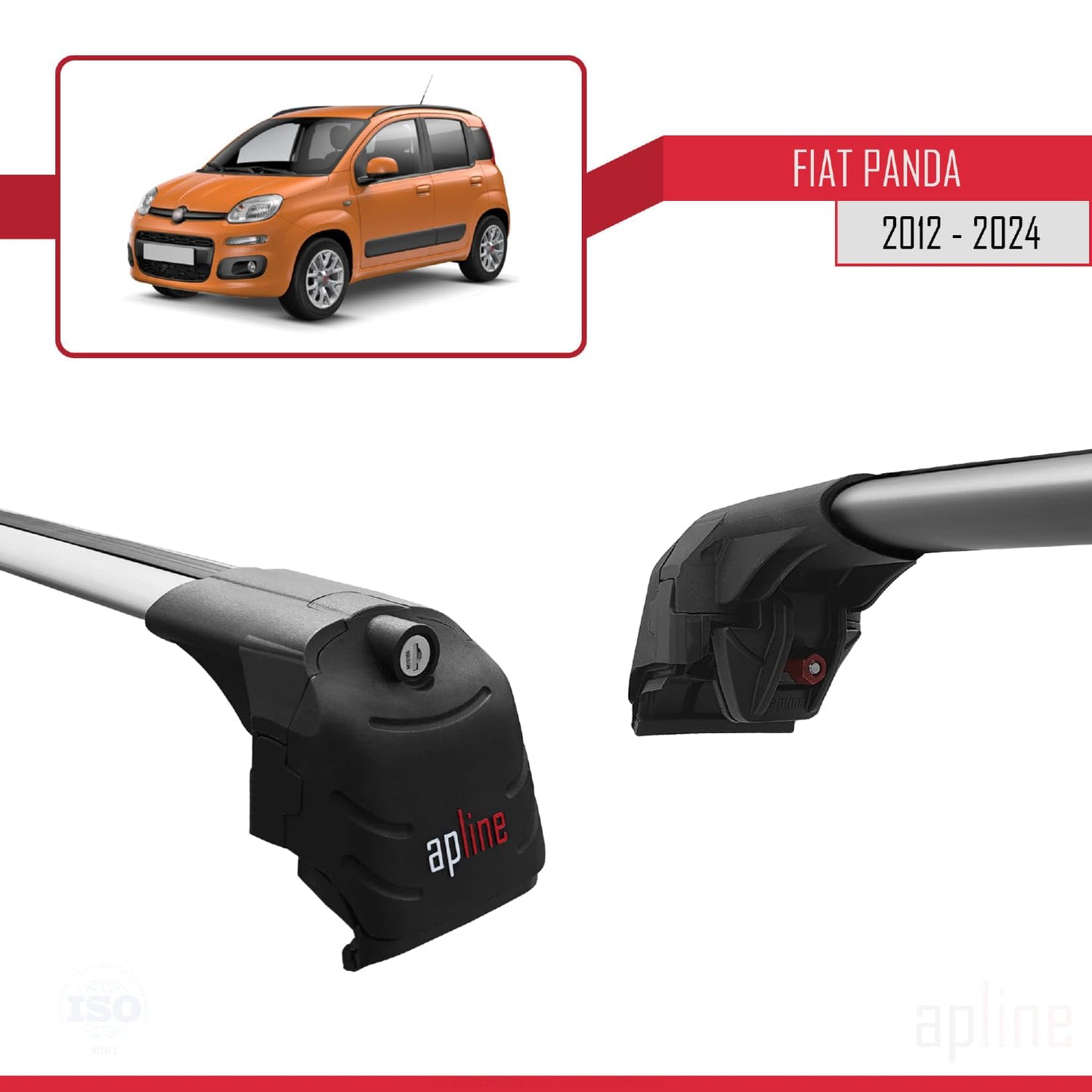 Compatible with Fiat Panda 3 (319) 2012-2024 ACE-2 Car Roof Rack Cross Bar Grey Aluminium 2 Bars