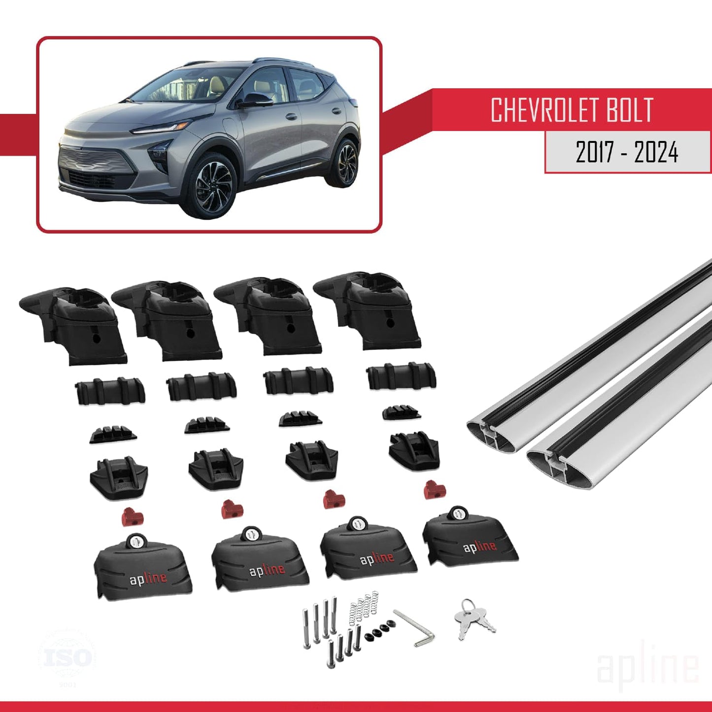 Compatible with Chevrolet Bolt 2017-2024 ACE-2 Car Roof Rack Cross Bar Grey Aluminium 2 Bars