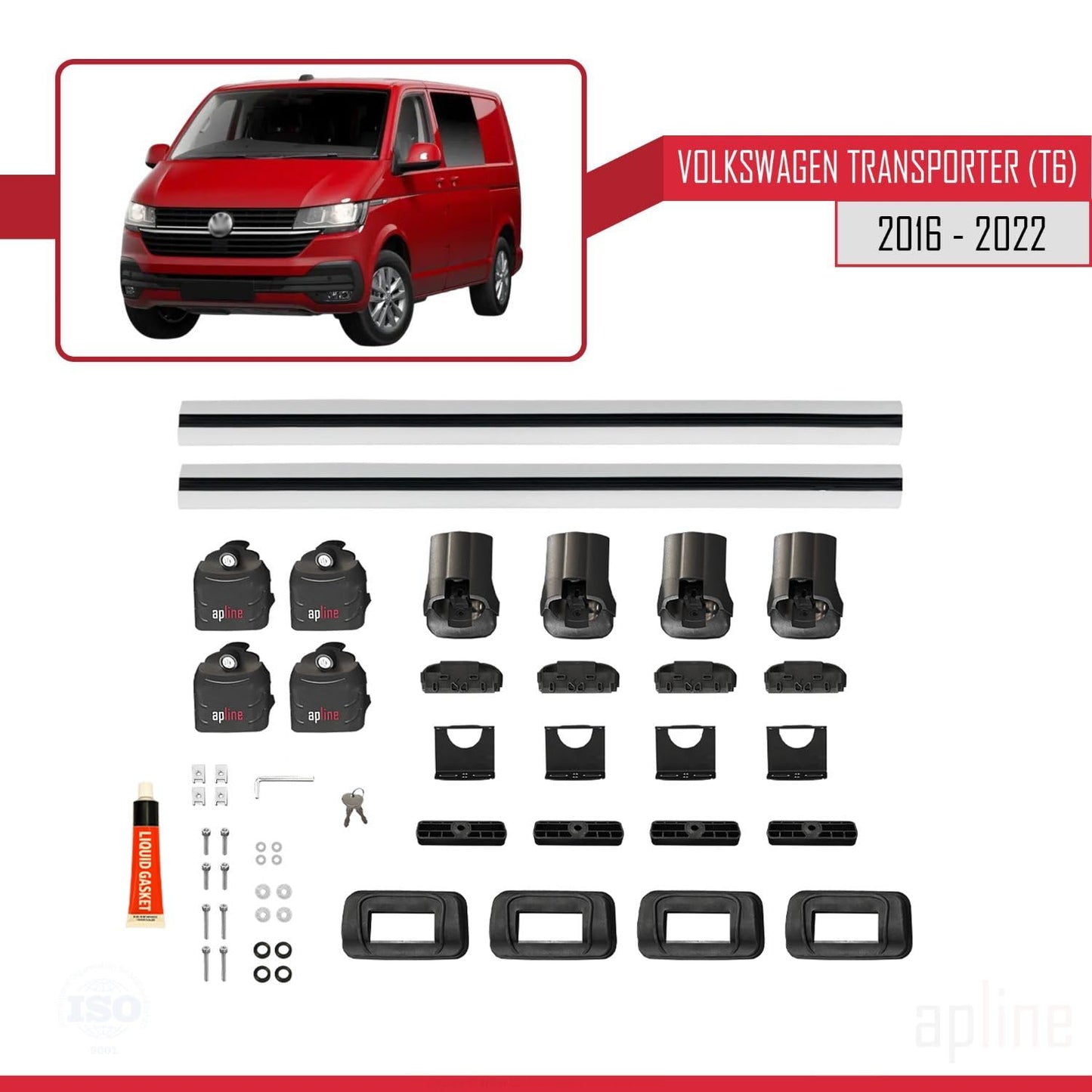 Compatible with Volkswagen Transporter (T6) 2016-2022 ACE-3 Car Roof Rack Cross Bar Grey Aluminium 2 Bars