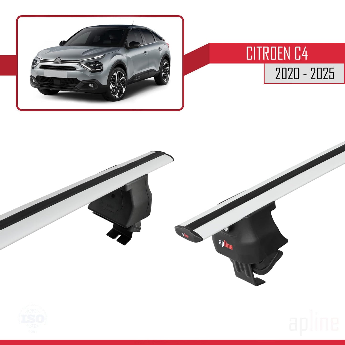 Compatible with Citroen C4 III (C41) 2020-2025 ACE-4 Car Roof Rack Cross Bar Grey Aluminium 2 Bars