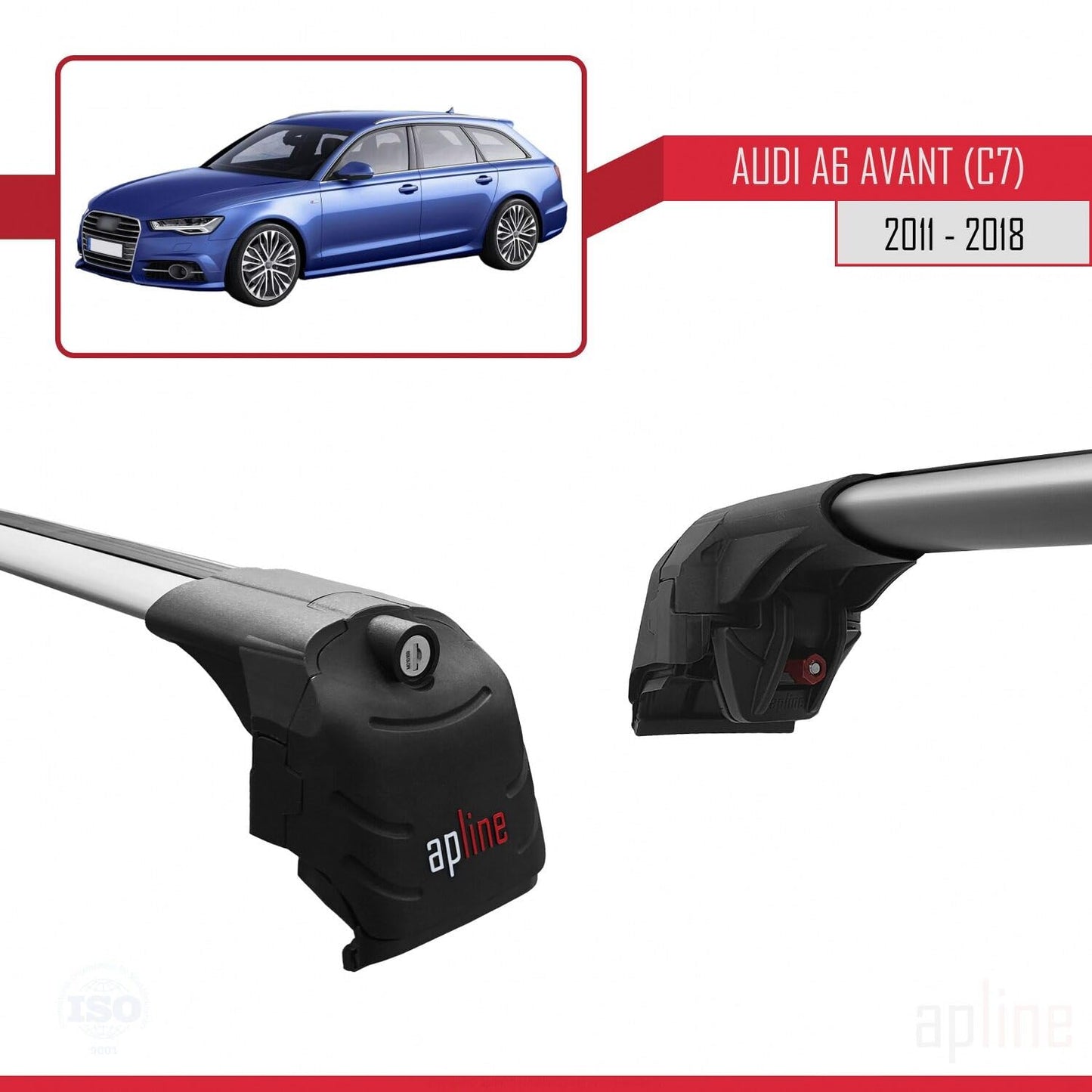 Compatible with Audi A6 (C7) Avant 2011-2018 ACE-2 Car Roof Rack Cross Bar Grey Aluminium 2 Bars