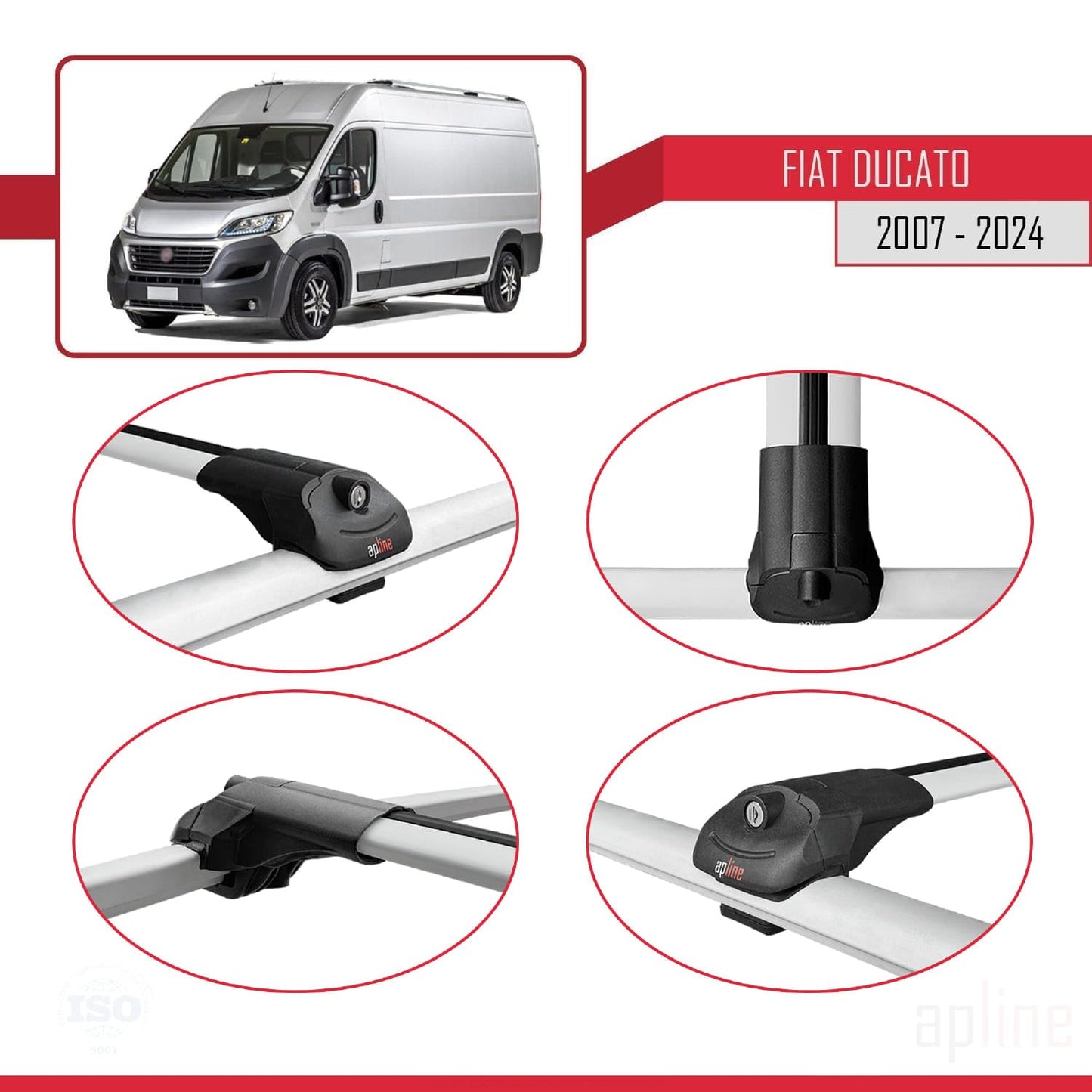 Compatible with Fiat Ducato 3 2007-2024 ACE-1 Car Roof Rack Cross Bar Grey Aluminium 4 Bars