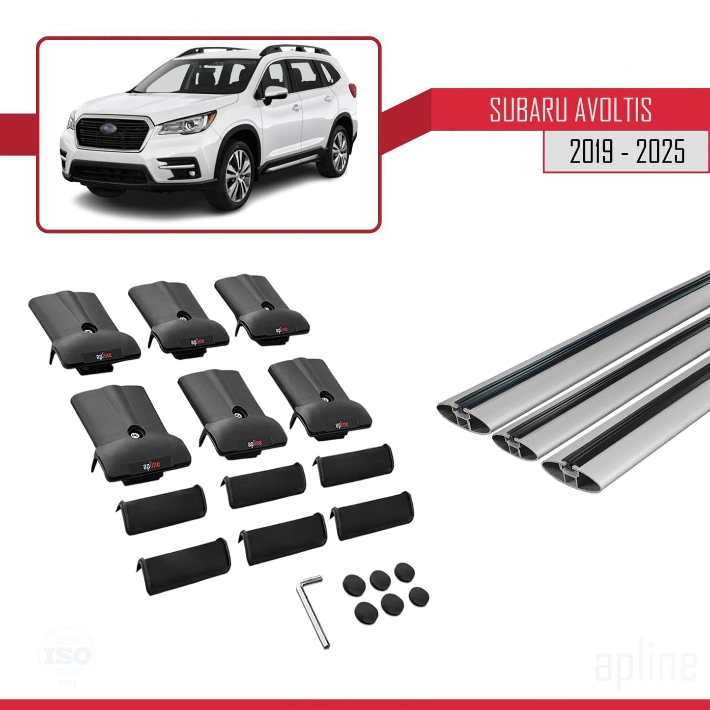 Compatible with Subaru Evoltis 2019-2025 Fly Model Car Roof Rack Cross Bar Grey Aluminium 3 Bars