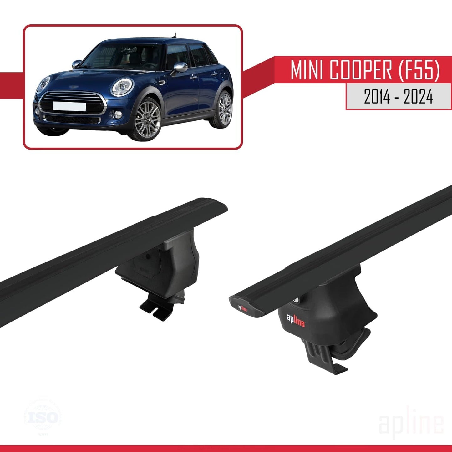 Compatible with Mini Cooper (F55) 2014-2024 ACE-4 Car Roof Rack Cross Bar Black Aluminium 2 Bars