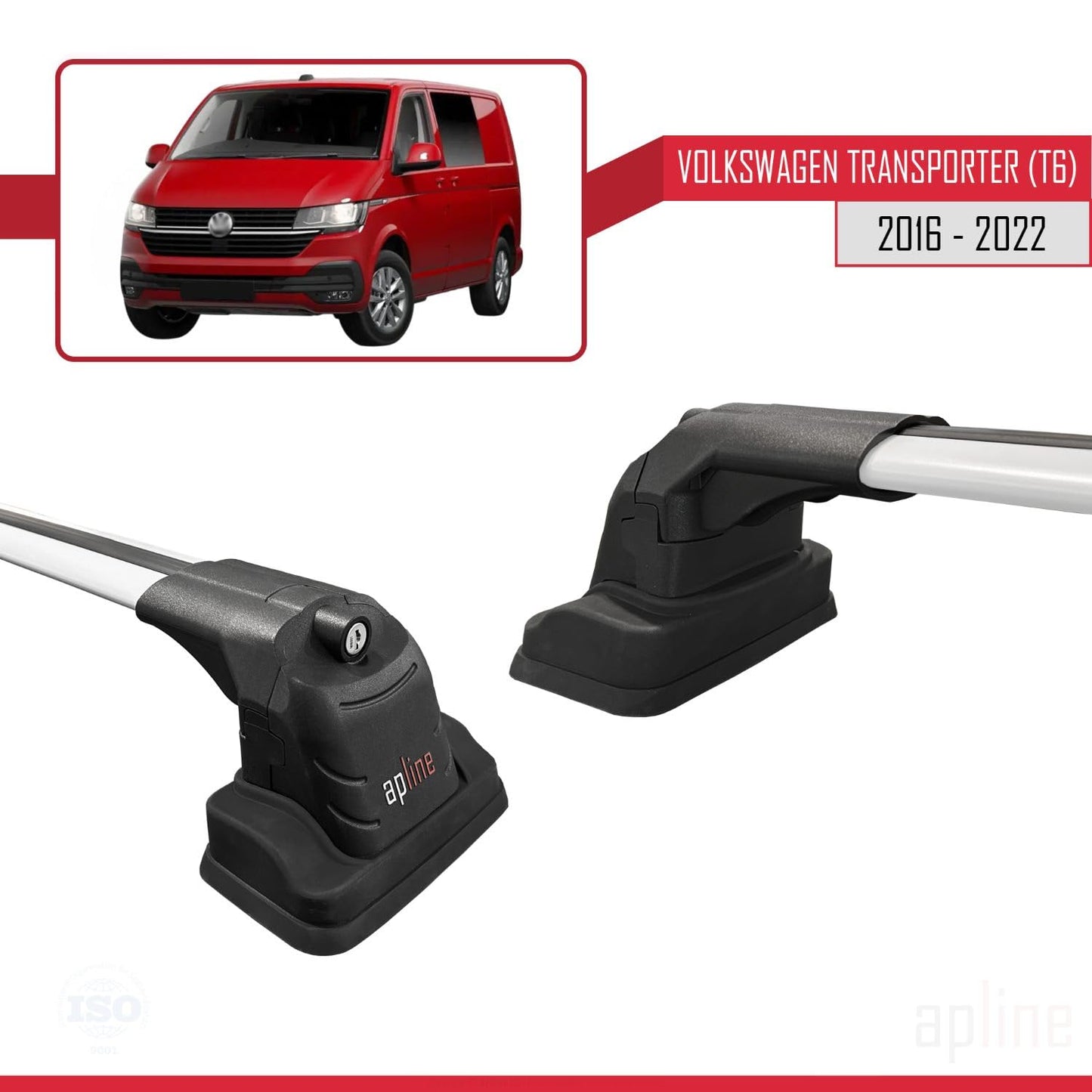 Compatible with Volkswagen Transporter (T6) 2016-2022 ACE-3 Car Roof Rack Cross Bar Grey Aluminium 2 Bars