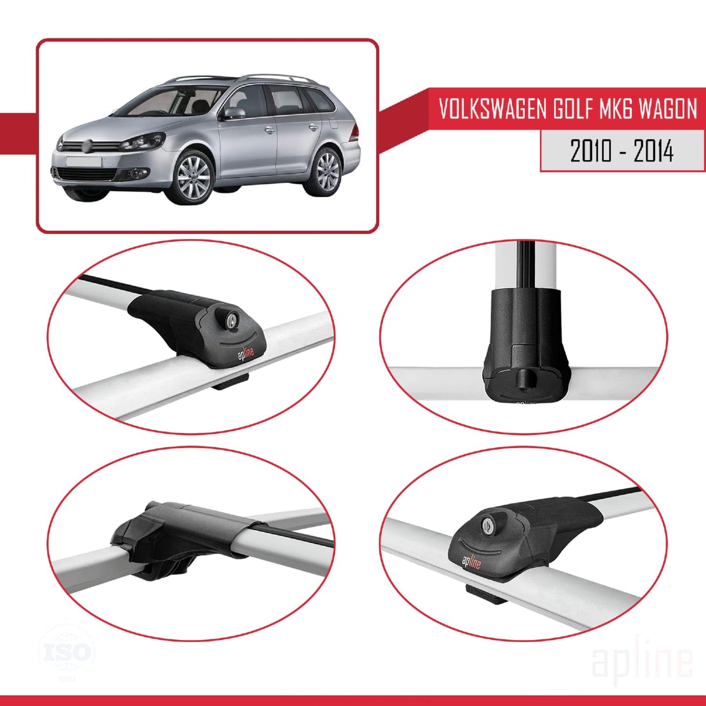 Compatible with VW Golf Mk6 Wagon 2010-2014 ACE-1 Car Roof Rack Cross Bar Grey Aluminium 3 Bars
