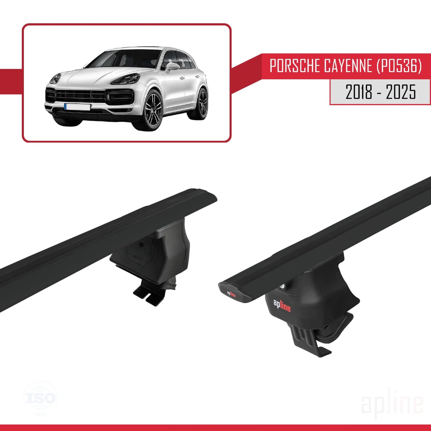 Compatible with Porsche Cayenne 3 (9YA) 2018-2025 ACE-4 Car Roof Rack Cross Bar Black Aluminium 2 Bars