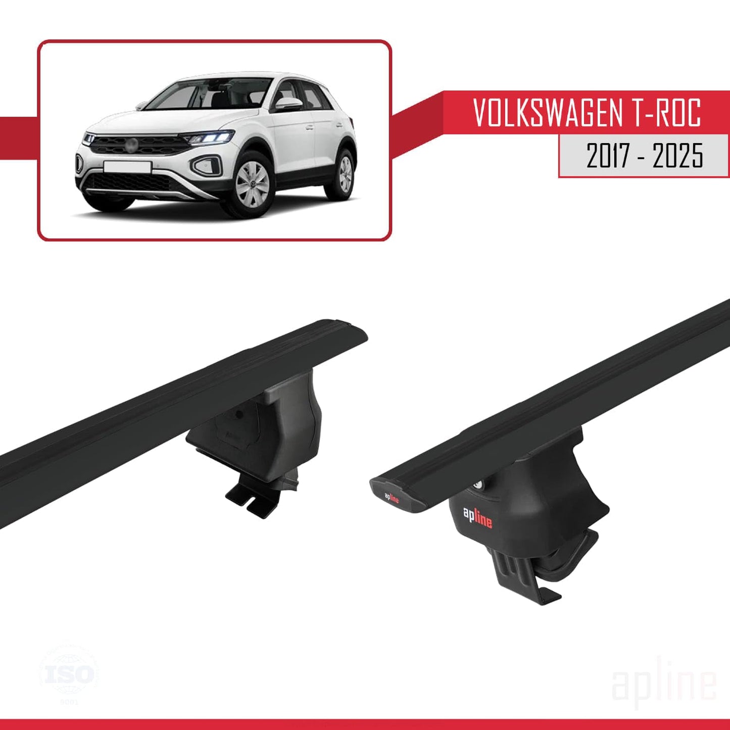 Compatible with Volkswagen T-ROC 2017-2025 ACE-4 Car Roof Rack Cross Bar Black Aluminium 2 Bars