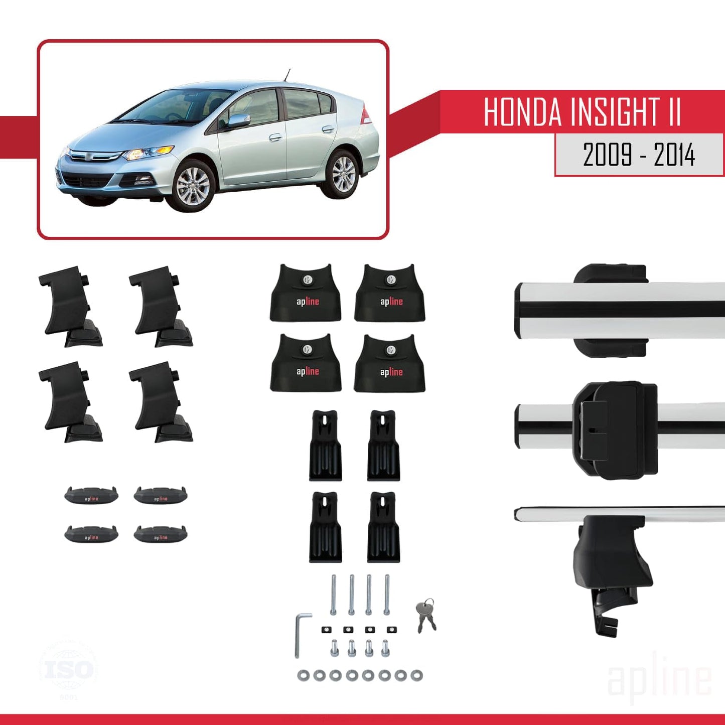 Compatible with Honda Insight 2 (ZE2) 2009-2014 ACE-4 Car Roof Rack Cross Bar Grey Aluminium 2 Bars