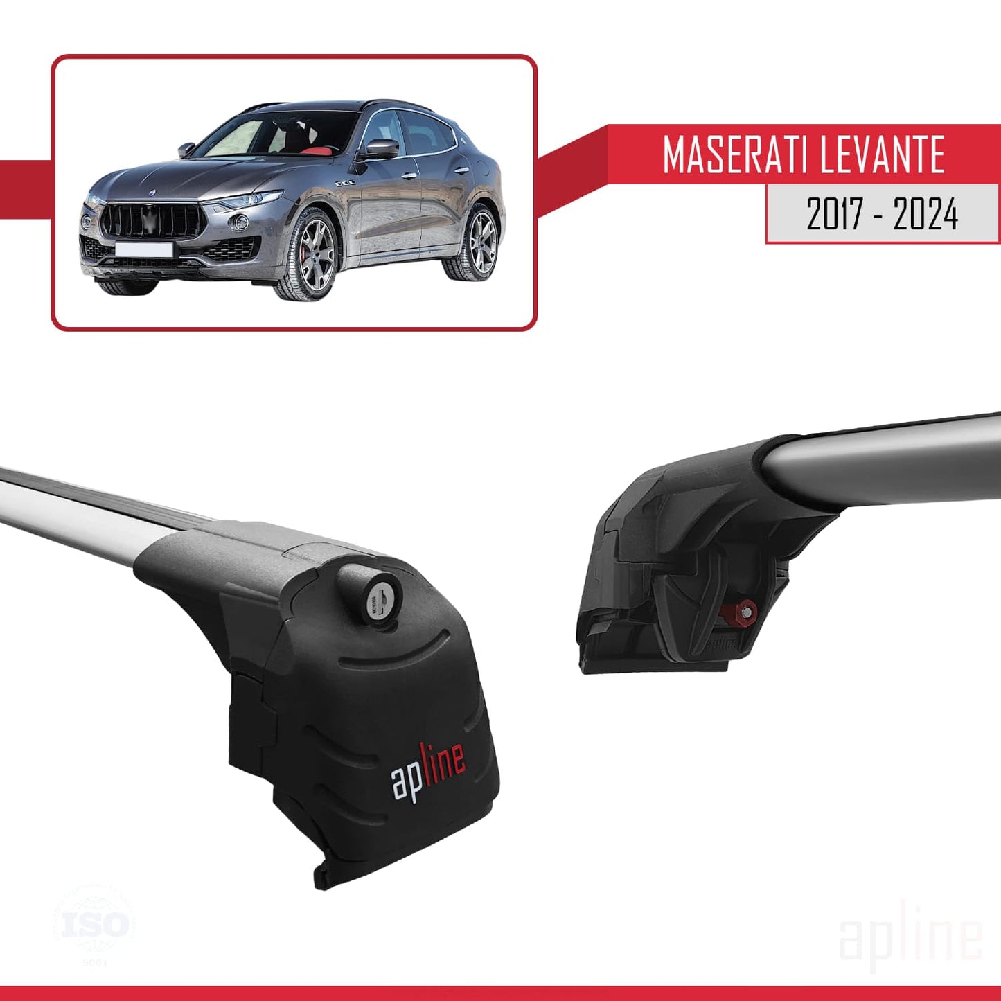 Compatible with Maserati Levante 2017-2024 ACE-2 Car Roof Rack Cross Bar Grey Aluminium 2 Bars