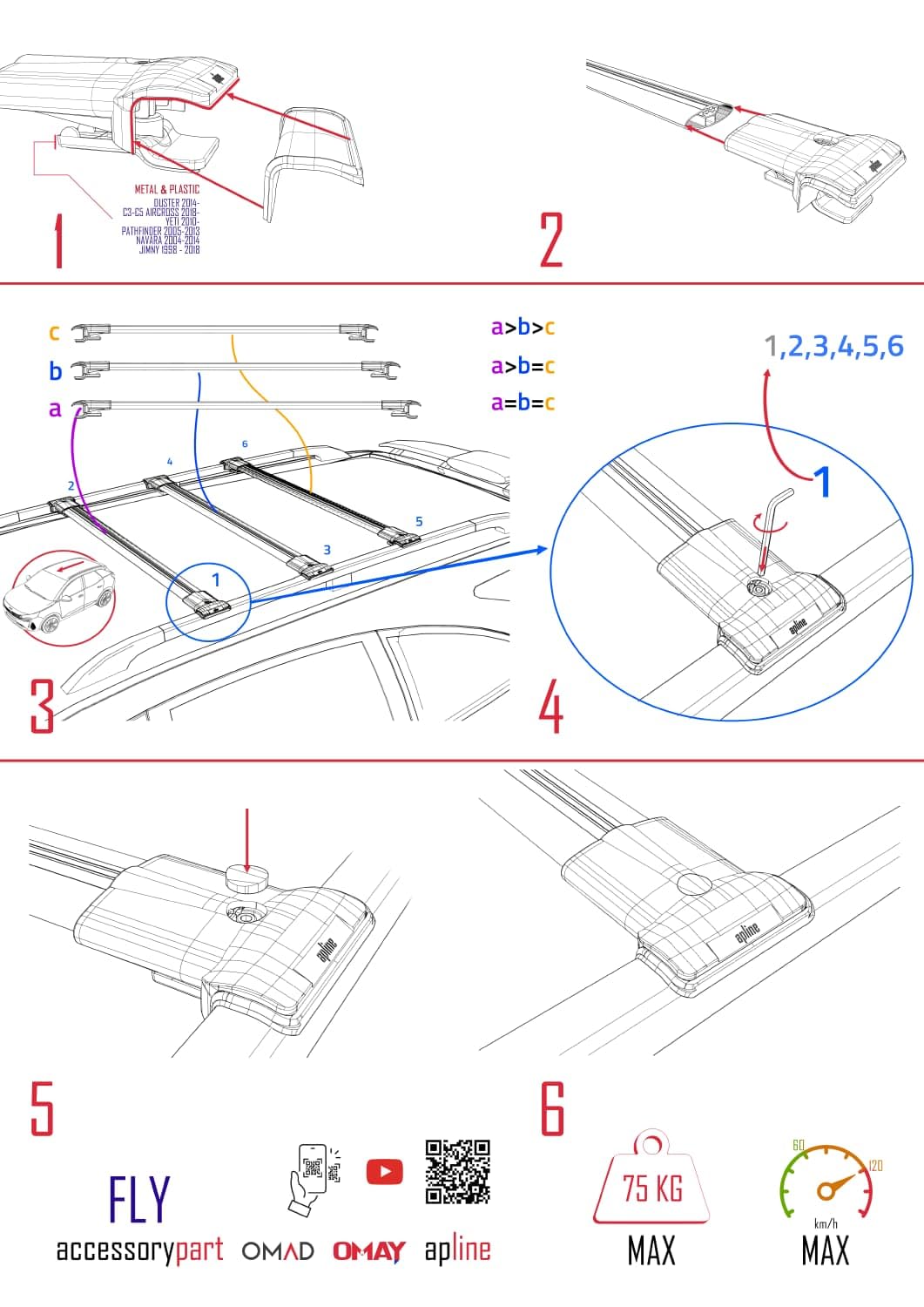 Compatible with Skoda Fabia (6Y) SW 2000-2006 Fly Model Car Roof Rack Cross Bar Grey Aluminium 3 Bars