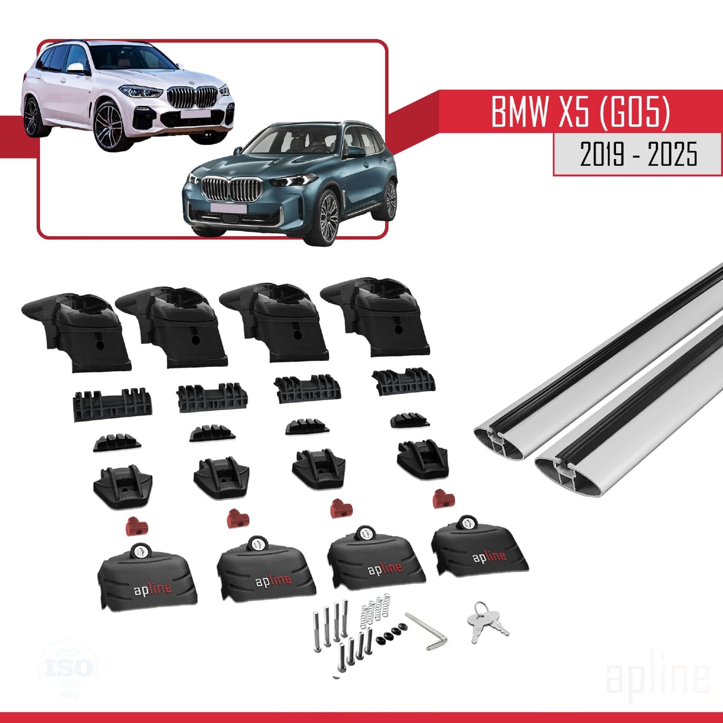 Compatible with BMW X5 (G05) 2019-2025 ACE-2 Car Roof Rack Cross Bar Grey Aluminium 2 Bars