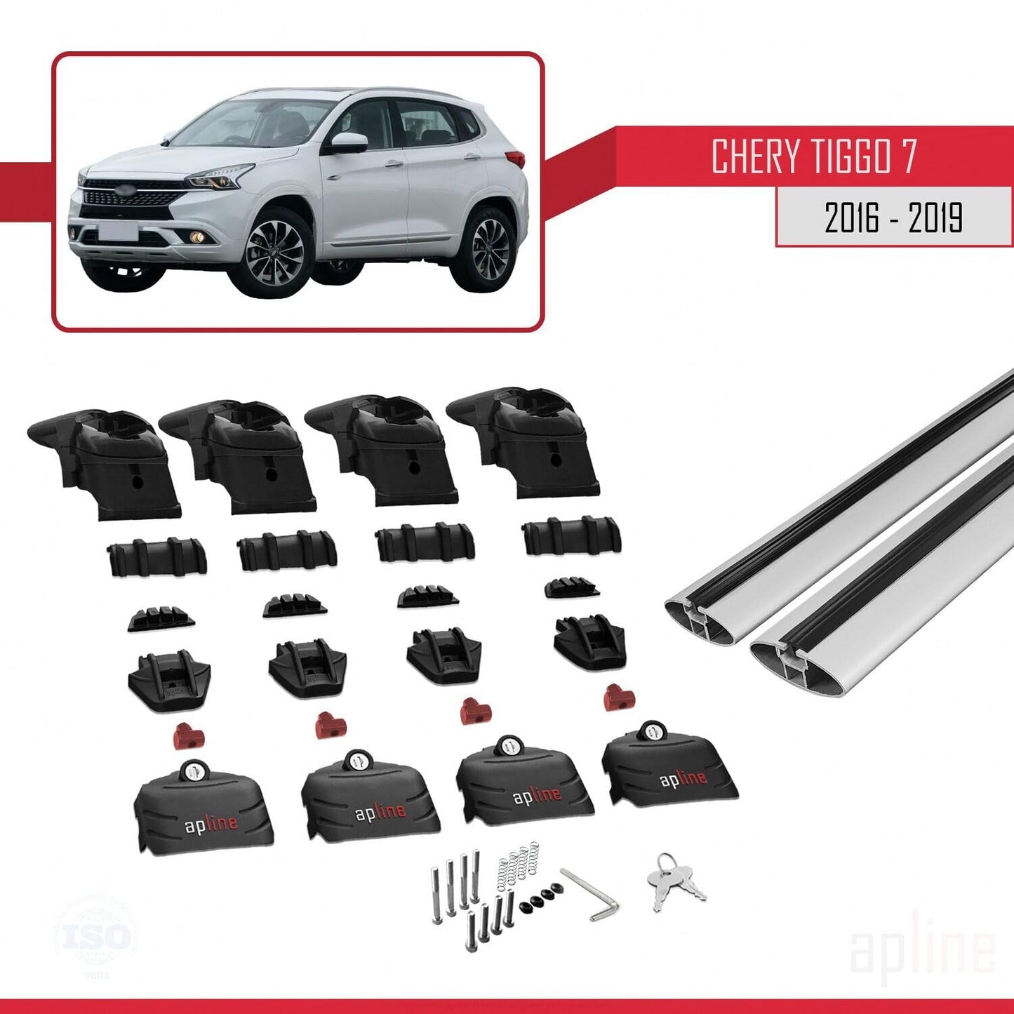 Compatible with Chery Tiggo 7 (T15) 2016-2019 ACE-2 Car Roof Rack Cross Bar Grey Aluminium 2 Bars