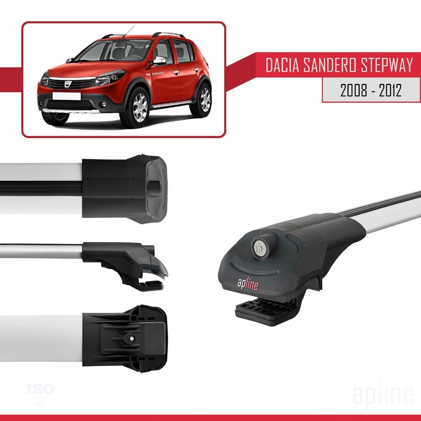 Compatible with Dacia Sandero Stepway 2008-2012 ACE-1 Car Roof Rack Cross Bar Grey Aluminium 2 Bars