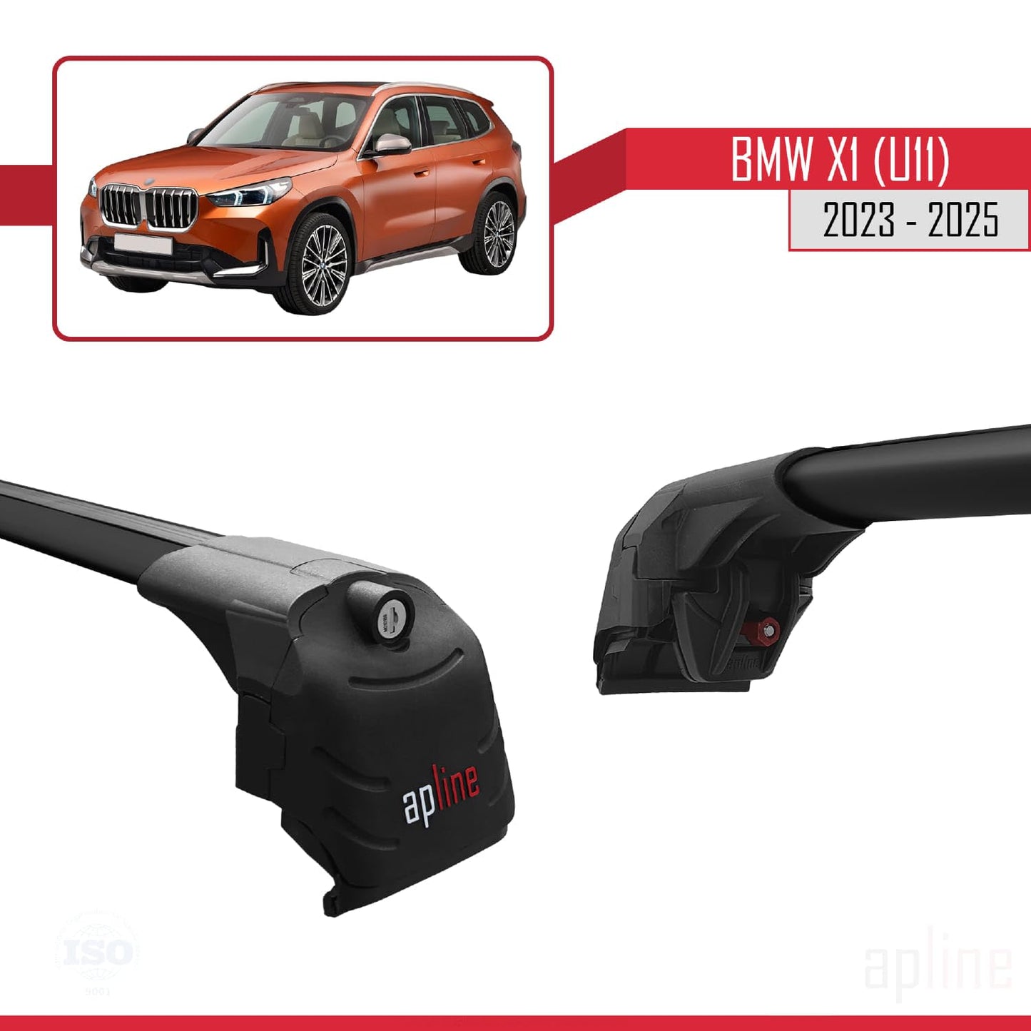 Compatible with BMW X1 (U11) 2023-2025 ACE-2 Car Roof Rack Cross Bar Black Aluminium 2 Bars