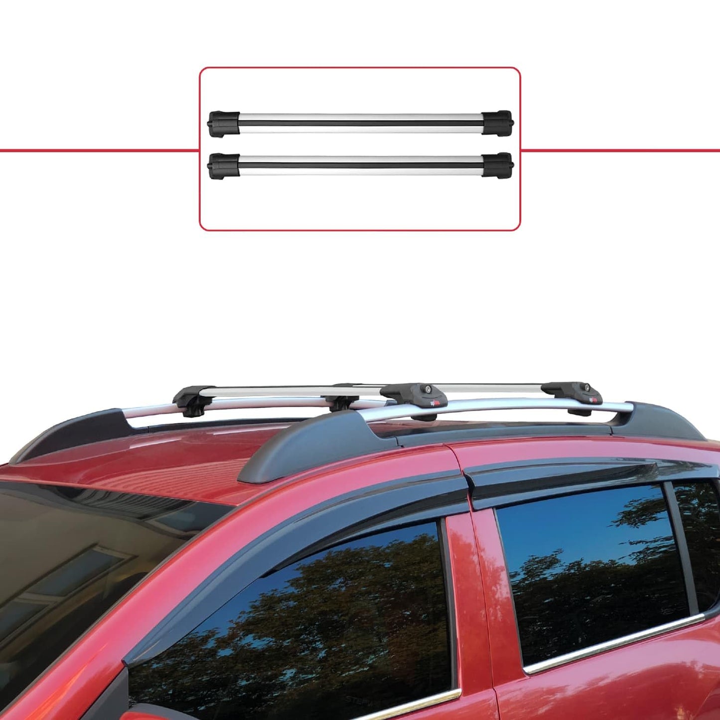 Compatible with Dacia Sandero Stepway 2 2012-2020 ACE-1 Car Roof Rack Cross Bar Grey Aluminium 2 Bars