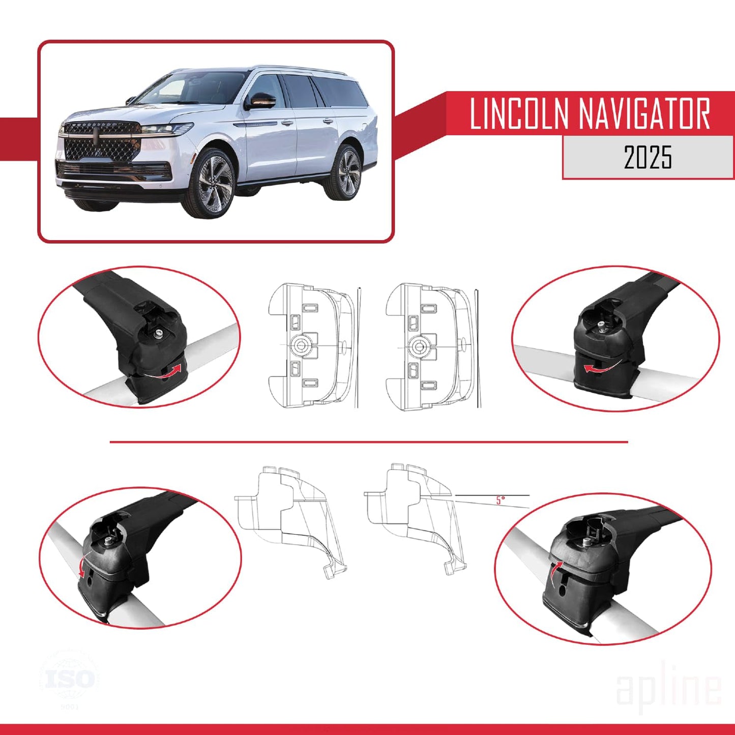 Compatible with Lincoln Navigator 2025 ACE-2 Car Roof Rack Cross Bar Black Aluminium 2 Bars