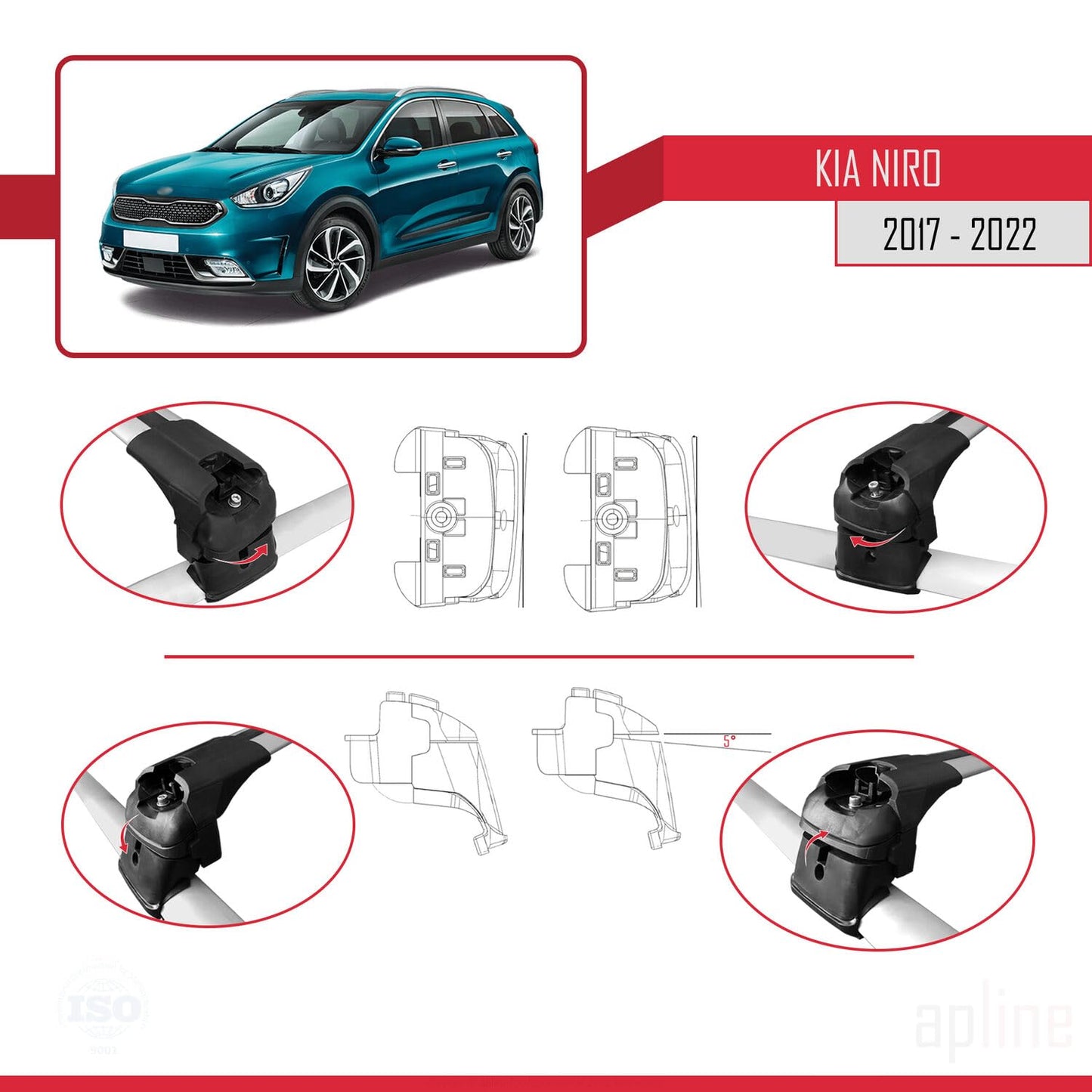 Compatible with Kia NIRO (DE) 2017-2022 ACE-2 Car Roof Rack Cross Bar Grey Aluminium 2 Bars