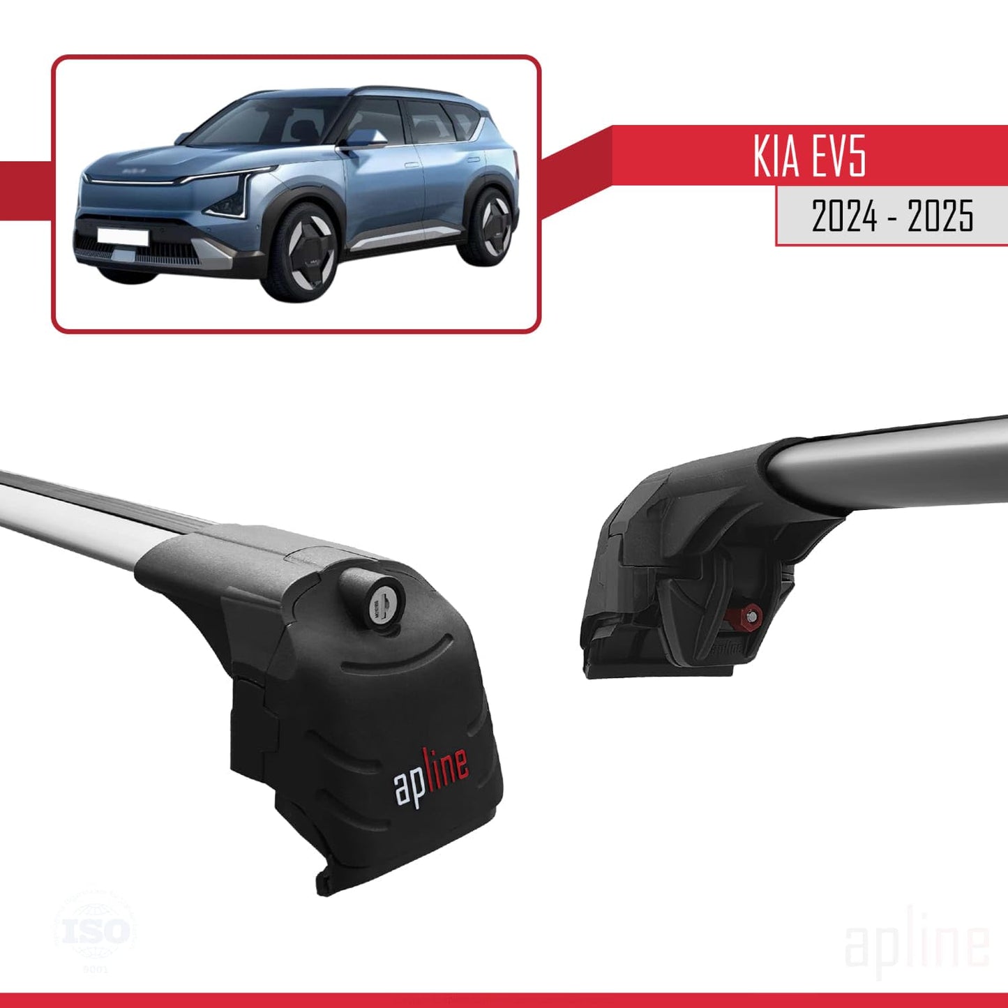 Compatible with Kia EV5 2024-2025 ACE-2 Car Roof Rack Cross Bar Grey Aluminium 2 Bars