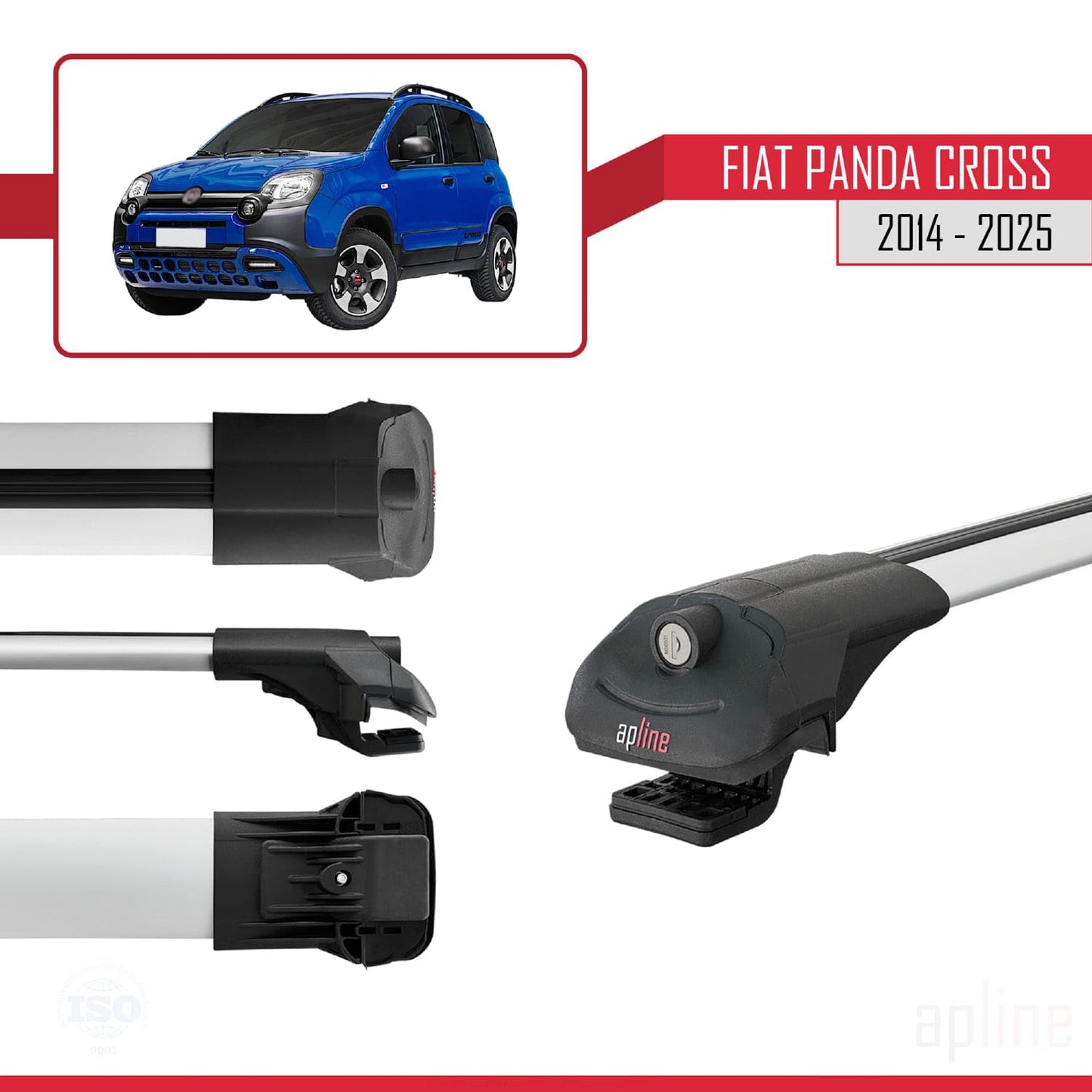 Compatible with Fiat Panda Cross 2014-2025 ACE-1 Car Roof Rack Cross Bar Grey Aluminium 3 Bars