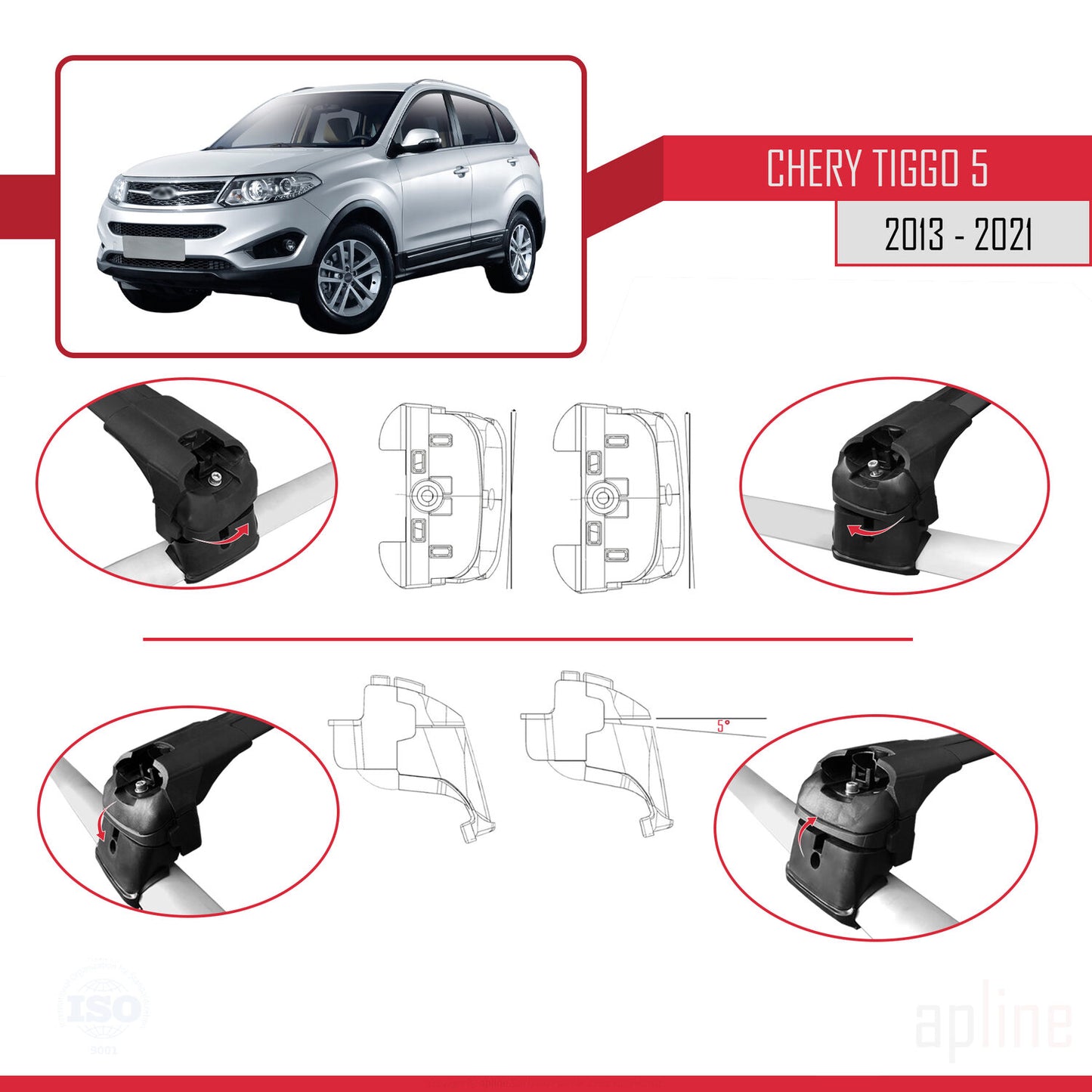 Compatible with Chery Tiggo 5 (T21) 2013-2021 ACE-2 Car Roof Rack Cross Bar Black Aluminium 2 Bars