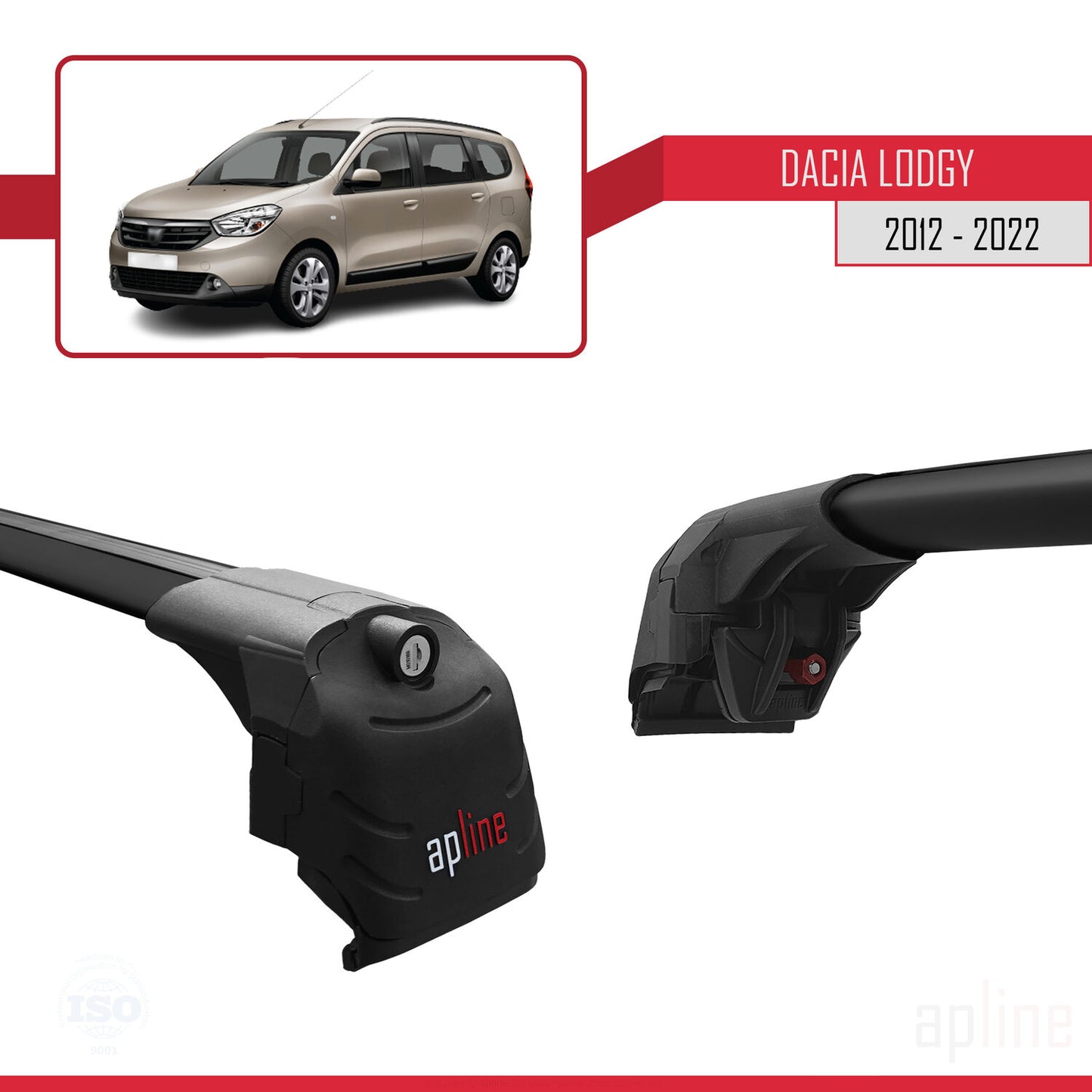 Compatible with Dacia Lodgy (J92) 2012-2022 ACE-2 Car Roof Rack Cross Bar Black Aluminium 2 Bars