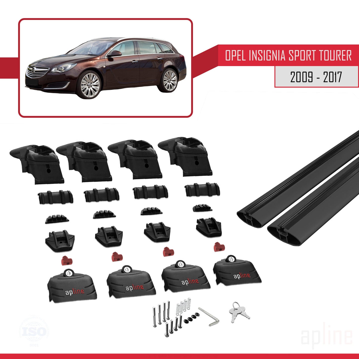 Compatible with Opel Insignia (G09) ST 2009-2017 ACE-2 Car Roof Rack Cross Bar Black Aluminium 2 Bars