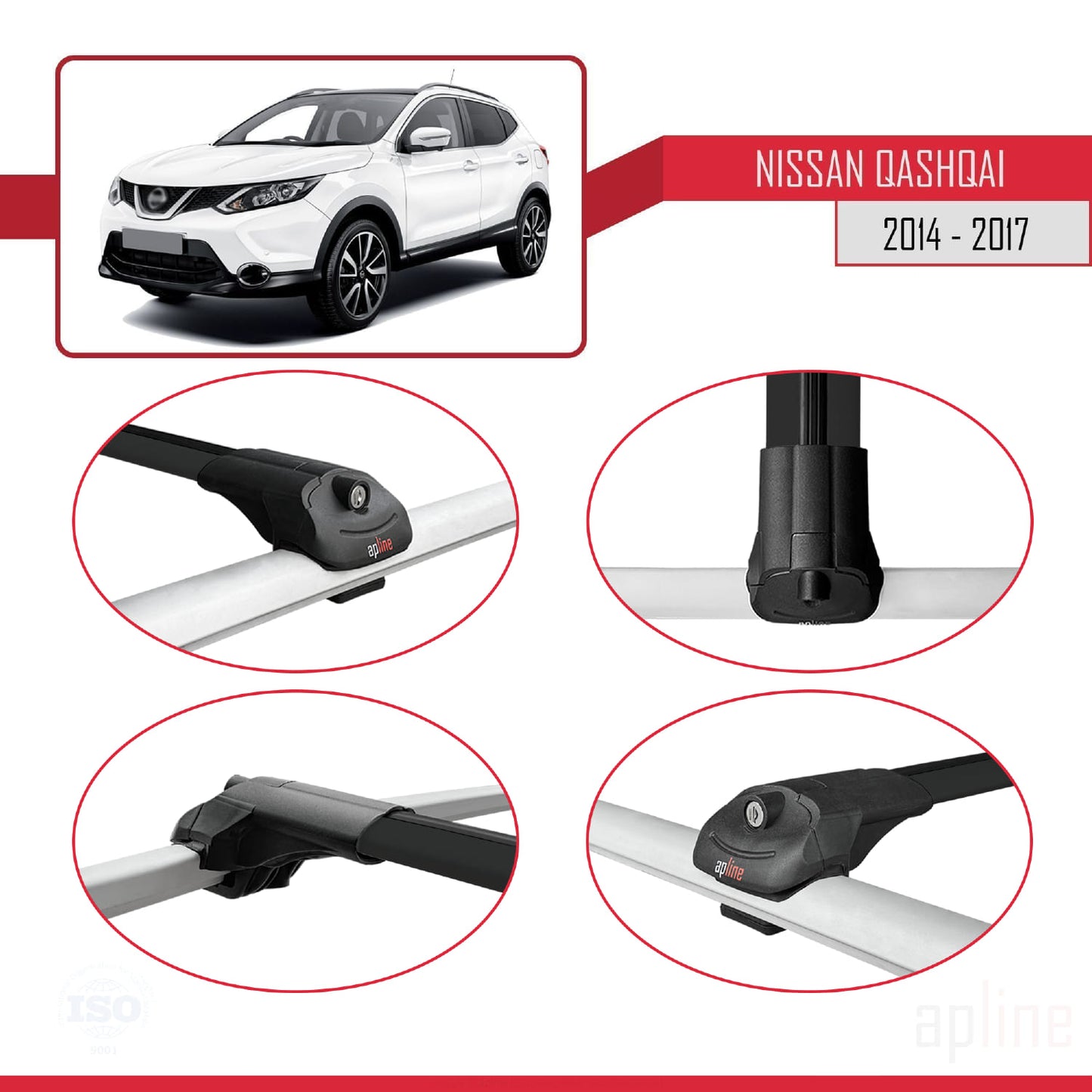 Compatible with Nissan Qashqai 2 (J11) Pre-Facelift 2014-2017 ACE-1 Car Roof Rack Cross Bar Black Aluminium 2 Bars