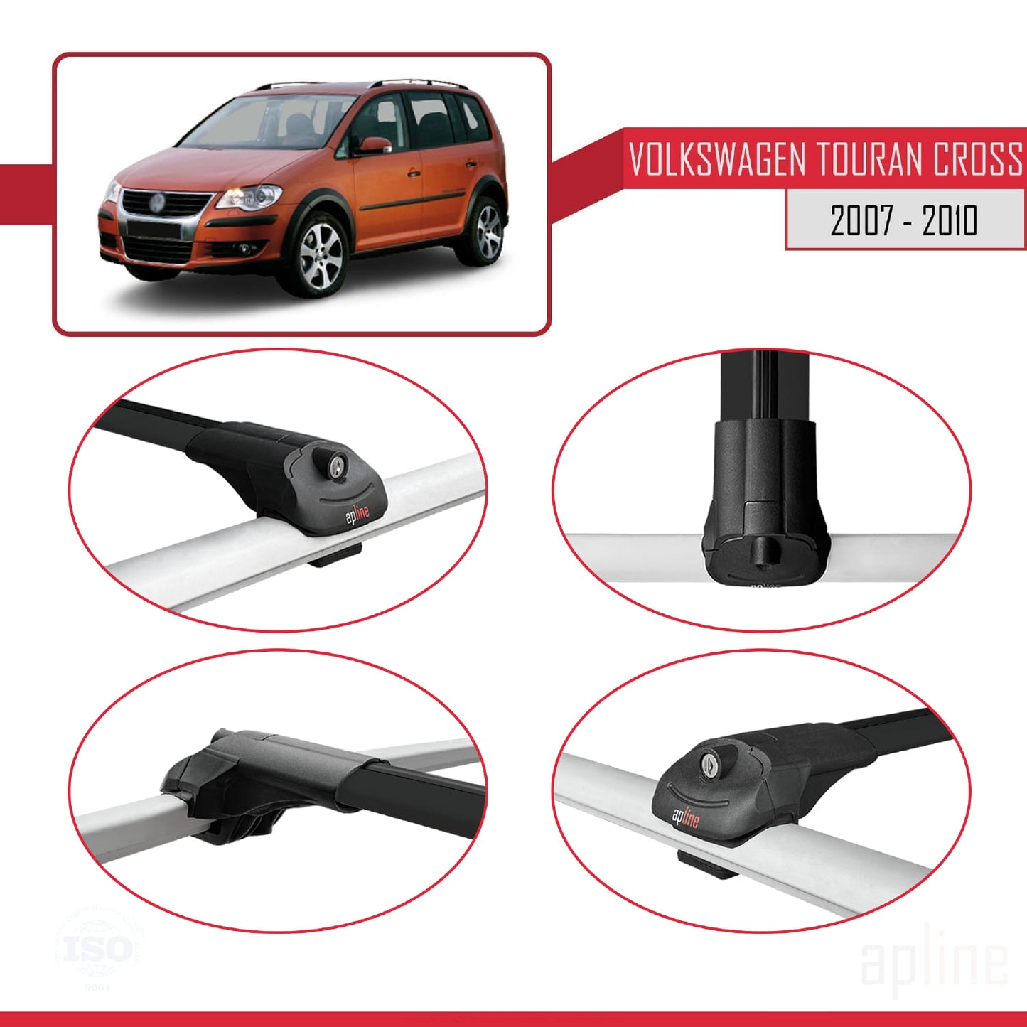 Compatible with Volkswagen Touran Cross Pre-Facelift 2007-2010 ACE-1 Car Roof Rack Cross Bar Black Aluminium 3 Bars