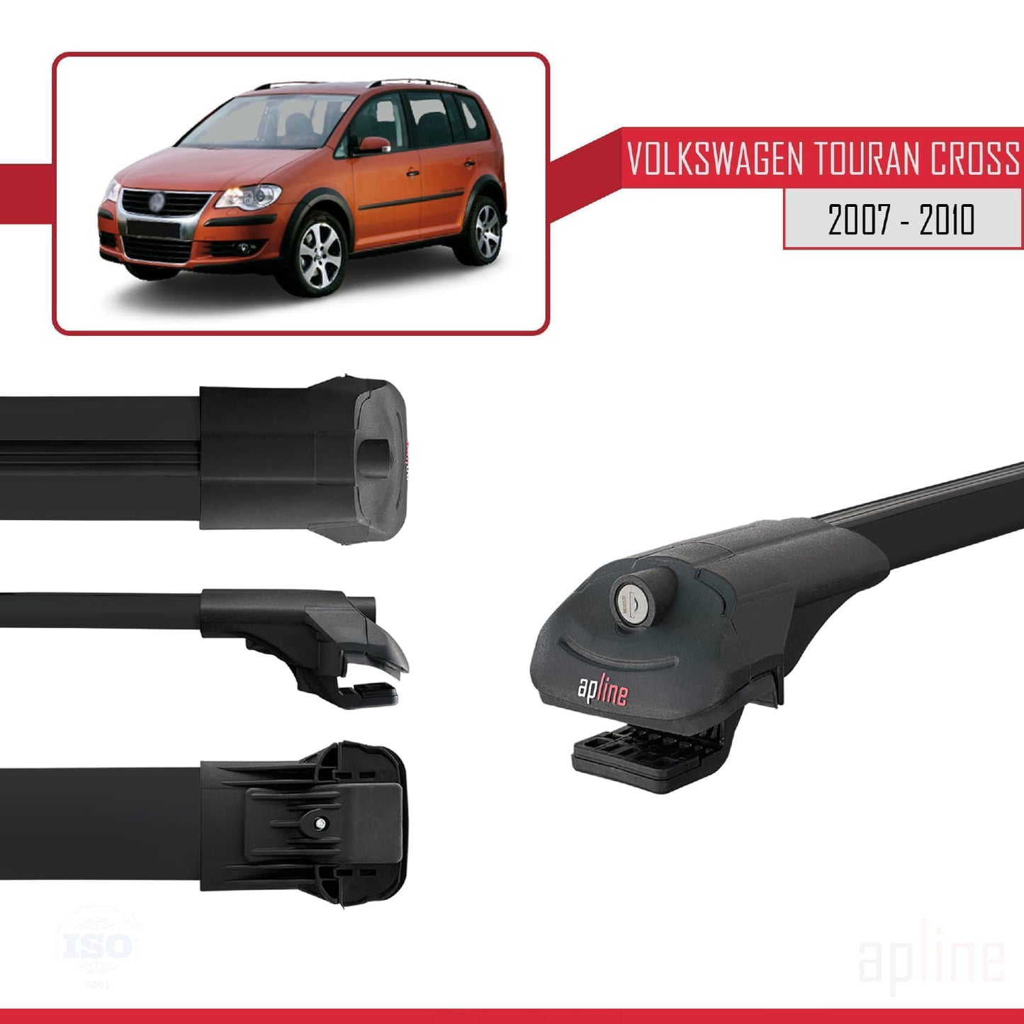 Compatible with Volkswagen Touran Cross Pre-Facelift 2007-2010 ACE-1 Car Roof Rack Cross Bar Black Aluminium 2 Bars