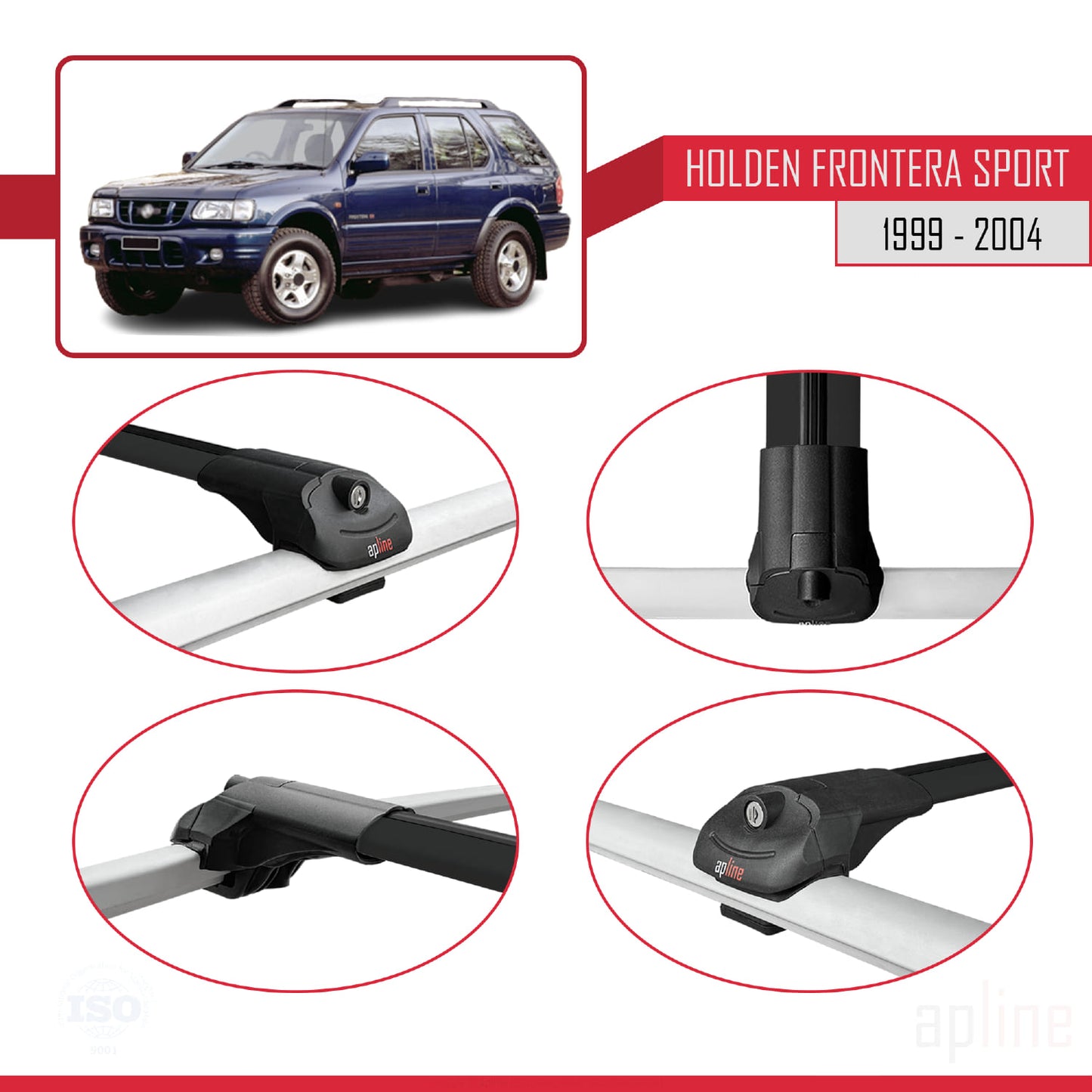 Compatible with Holden Frontera Sport 2 1999-2004 ACE-1 Car Roof Rack Cross Bar Black Aluminium 3 Bars