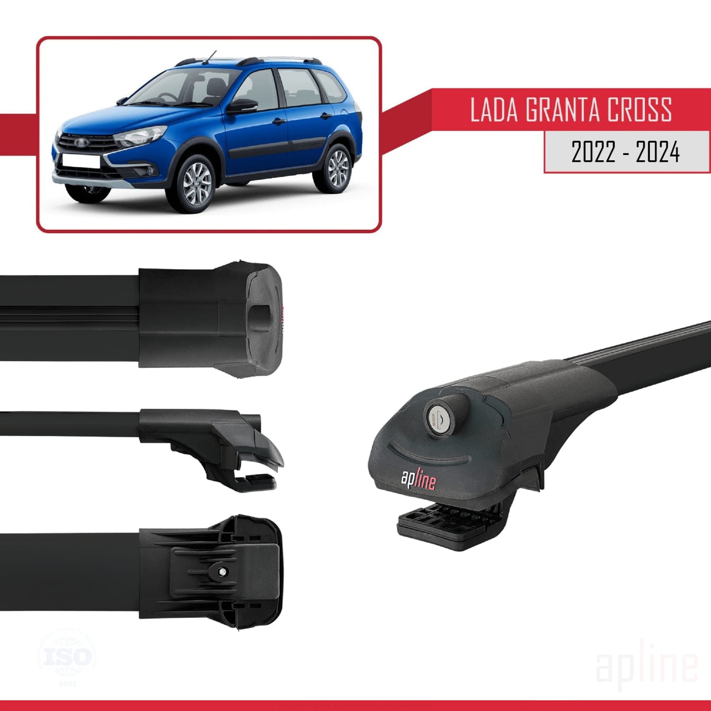 Compatible with Lada Granta Cross 2022-2024 ACE-1 Car Roof Rack Cross Bar Black Aluminium 3 Bars