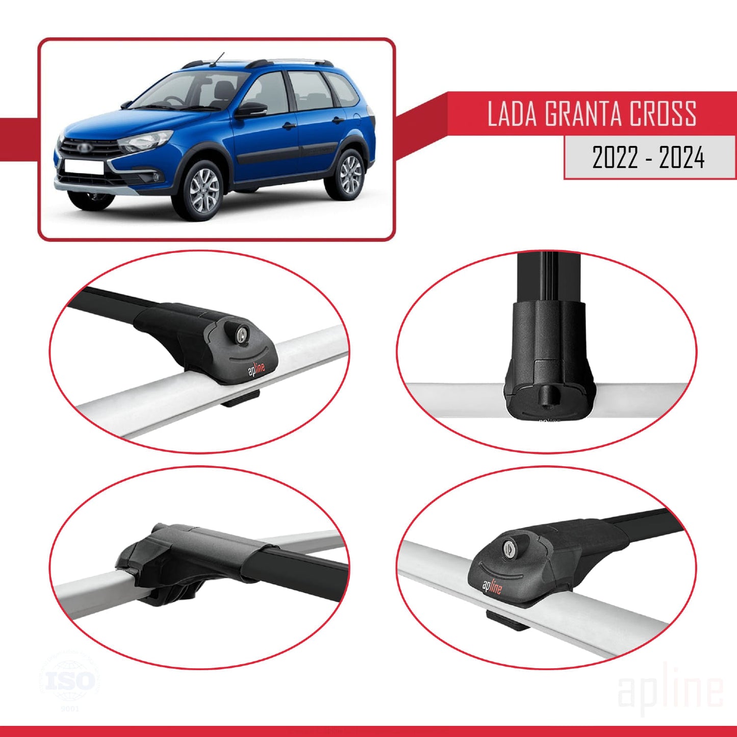 Compatible with Lada Granta Cross 2022-2024 ACE-1 Car Roof Rack Cross Bar Black Aluminium 3 Bars
