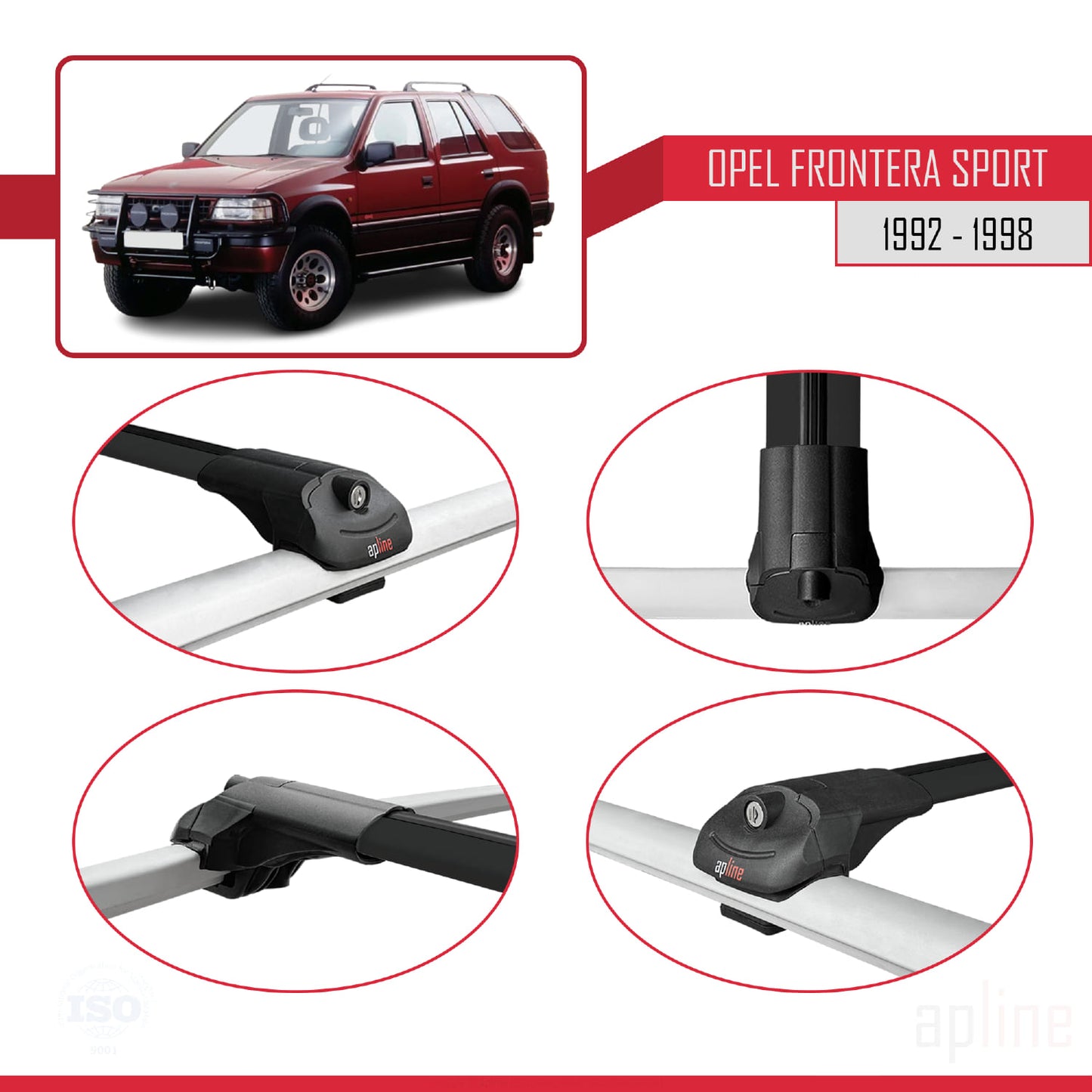 Compatible with Opel Frontera Sport 1992-1998 ACE-1 Car Roof Rack Cross Bar Black Aluminium 2 Bars