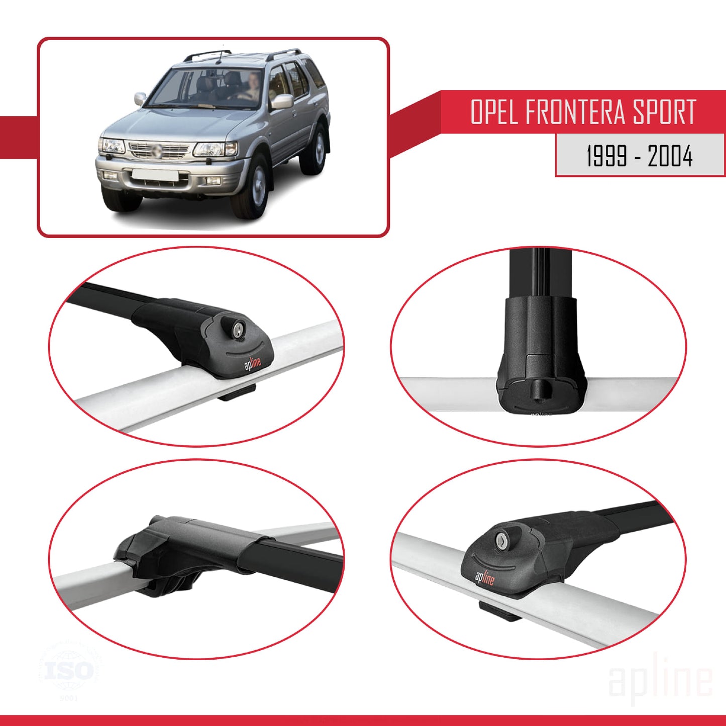 Compatible with Opel Frontera Sport 2 1999-2004 ACE-1 Car Roof Rack Cross Bar Black Aluminium 3 Bars