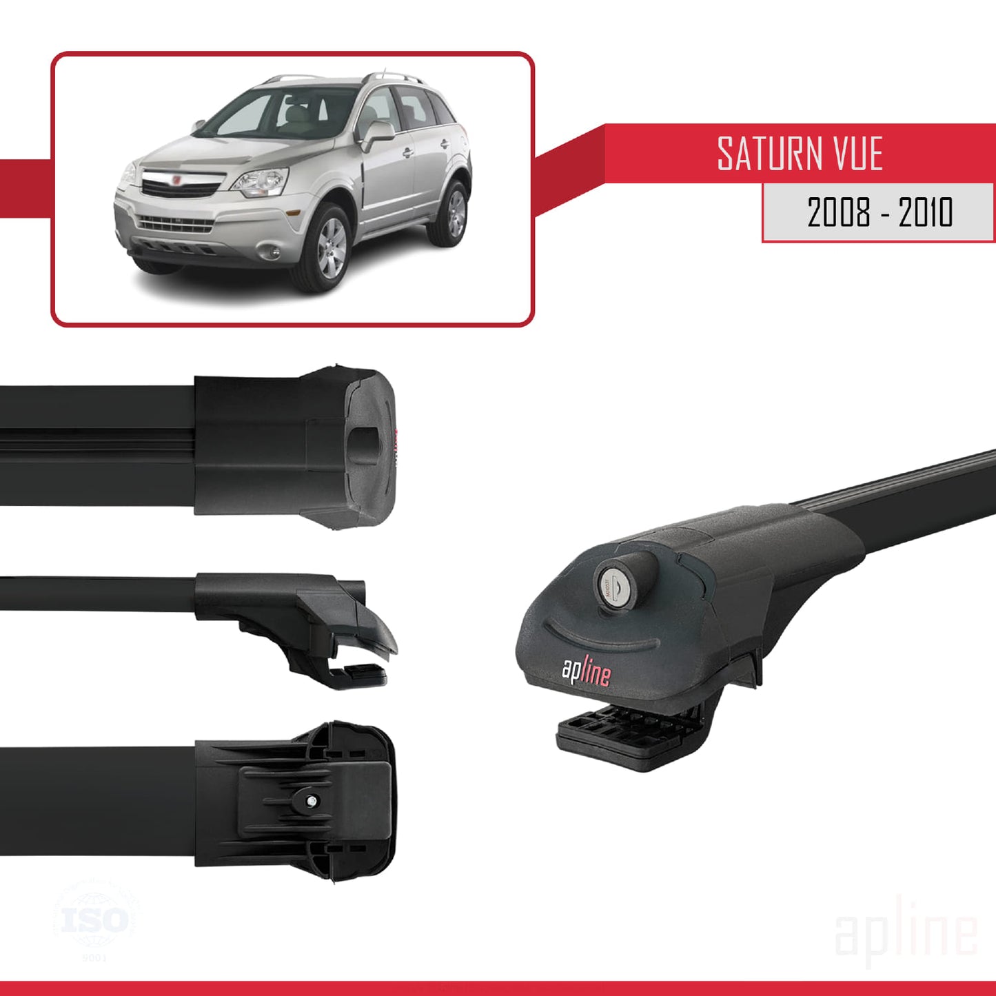 Compatible with Saturn Vue 2 2008-2010 ACE-1 Car Roof Rack Cross Bar Black Aluminium 3 Bars