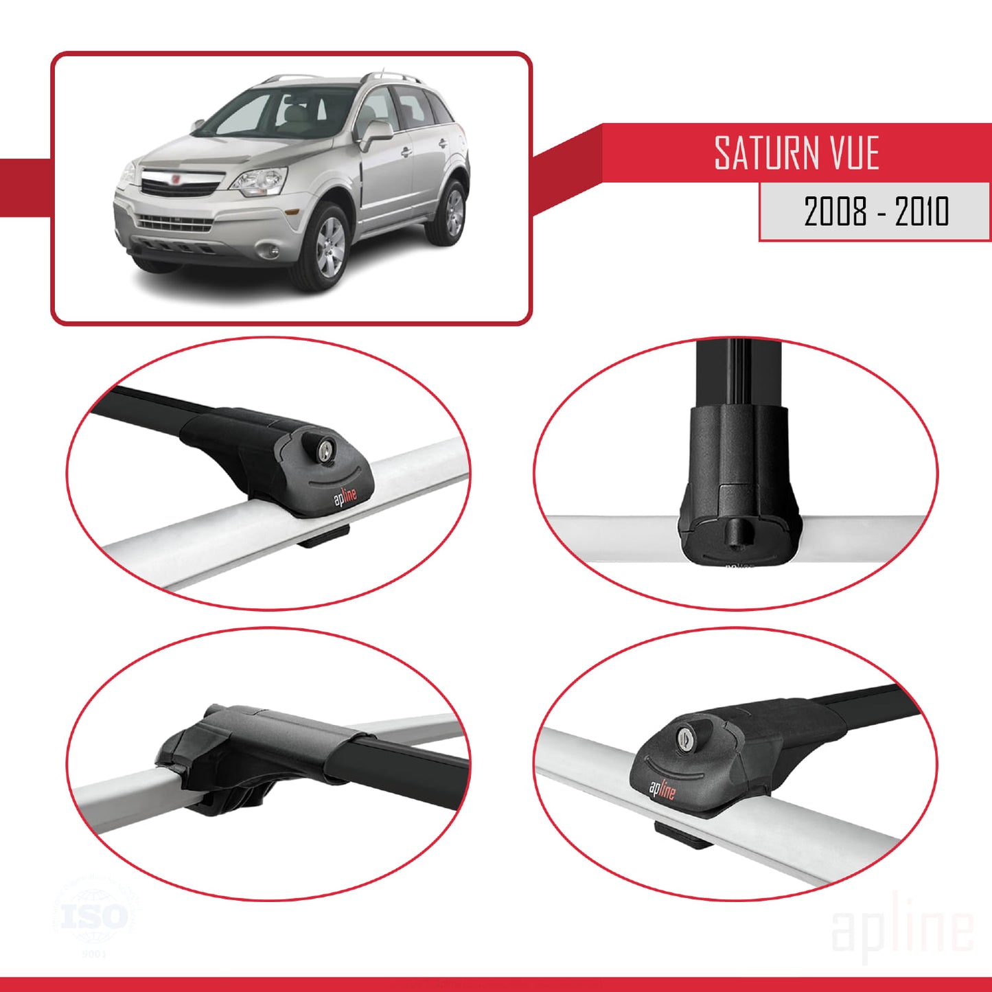 Compatible with Saturn Vue 2 2008-2010 ACE-1 Car Roof Rack Cross Bar Black Aluminium 3 Bars