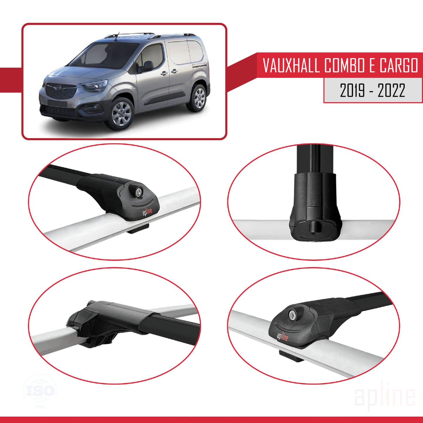Compatible with Vauxhall Combo E Cargo 2019-2022 ACE-1 Car Roof Rack Cross Bar Black Aluminium 2 Bars