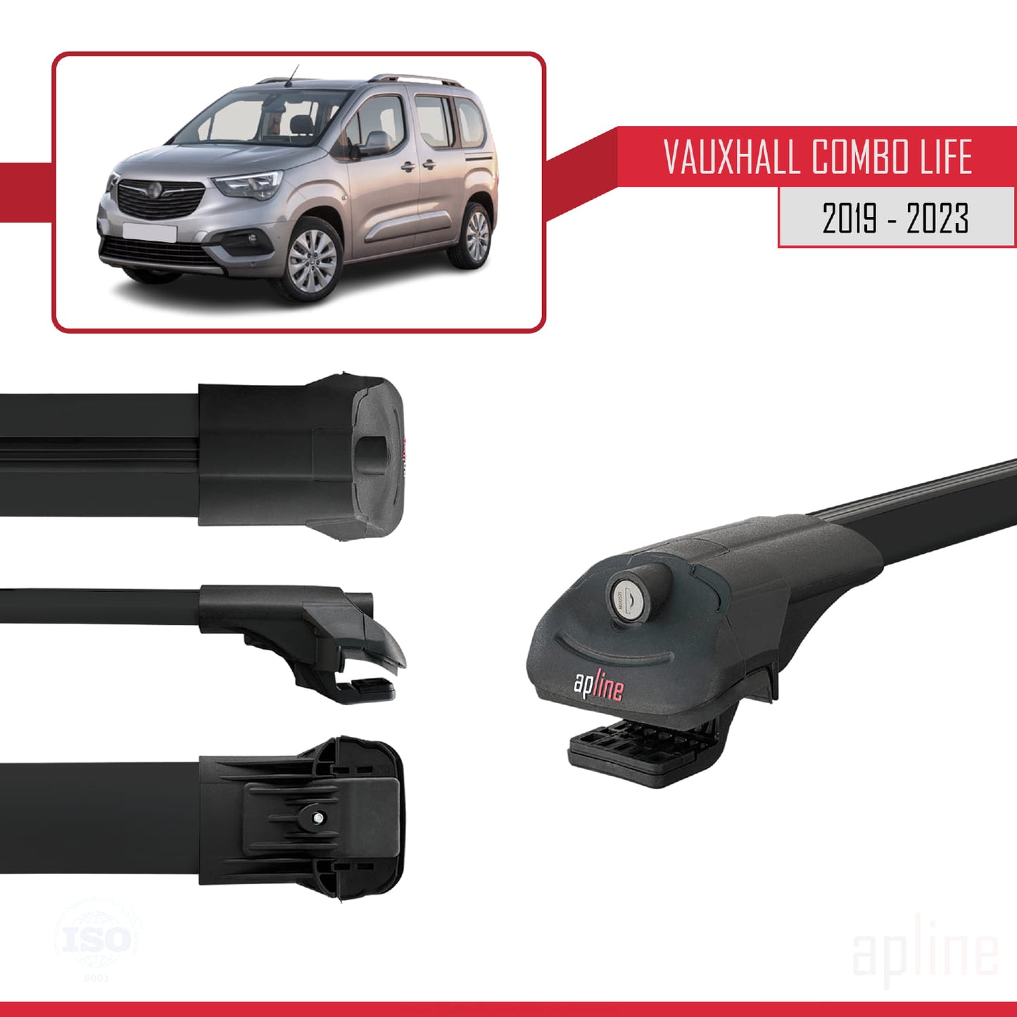 Compatible with Vauxhall Combo E Life 2019-2022 ACE-1 Car Roof Rack Cross Bar Black Aluminium 2 Bars