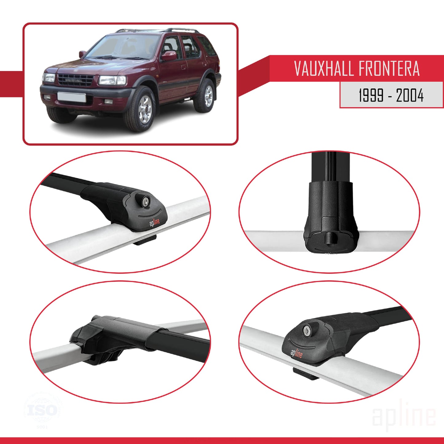 Compatible with Vauxhall Frontera 2 1999-2004 ACE-1 Car Roof Rack Cross Bar Black Aluminium 3 Bars