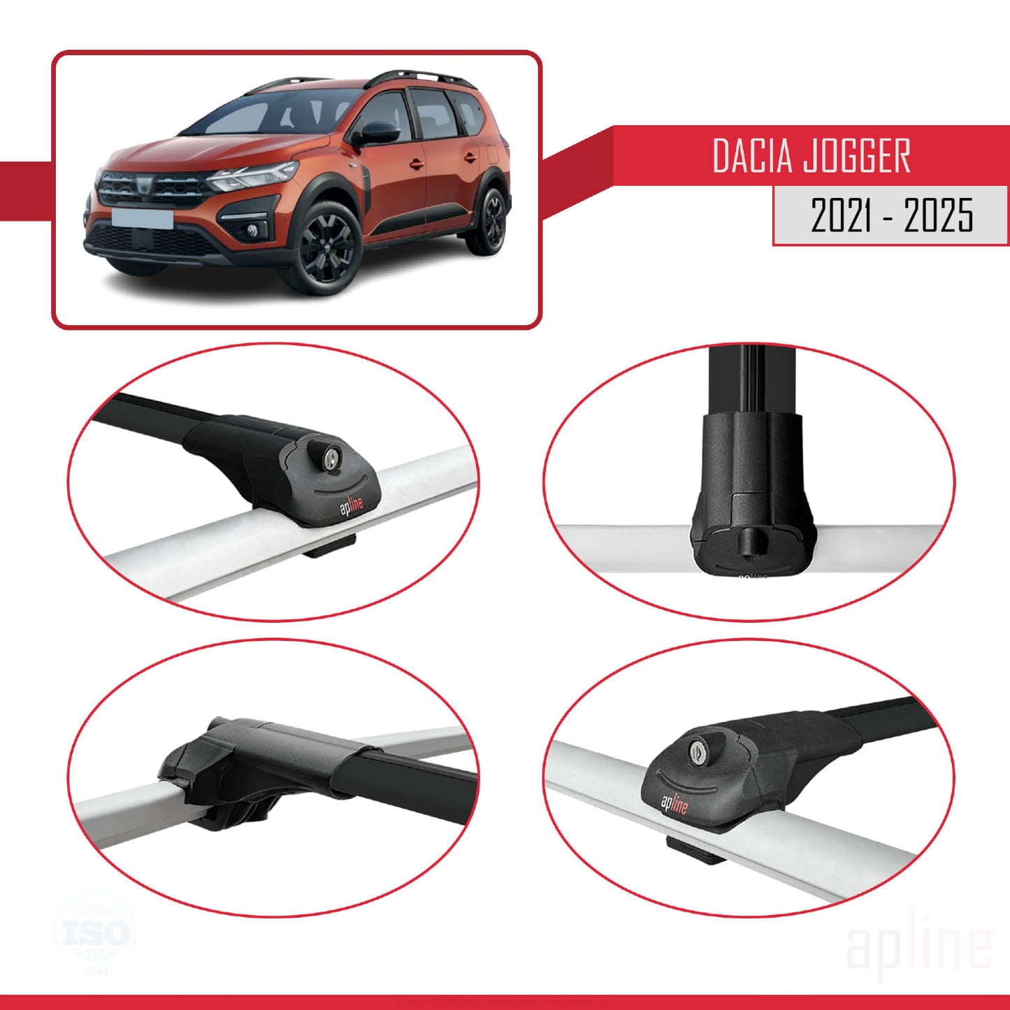 Compatible with Dacia Jogger 2021-2025 ACE-1 Car Roof Rack Cross Bar Black Aluminium 3 Bars