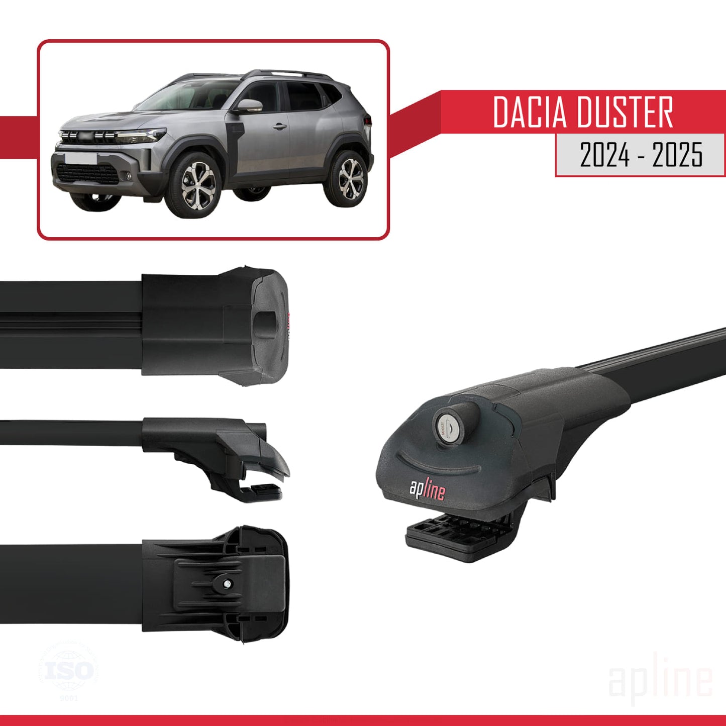 Compatible with Dacia Duster 3 (P1310) 2024-2025 ACE-1 Car Roof Rack Cross Bar Black Aluminium 2 Bars