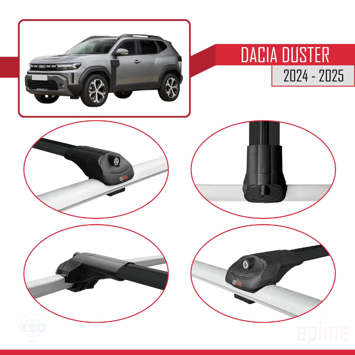 Compatible with Dacia Duster 3 (P1310) 2024-2025 ACE-1 Car Roof Rack Cross Bar Black Aluminium 2 Bars