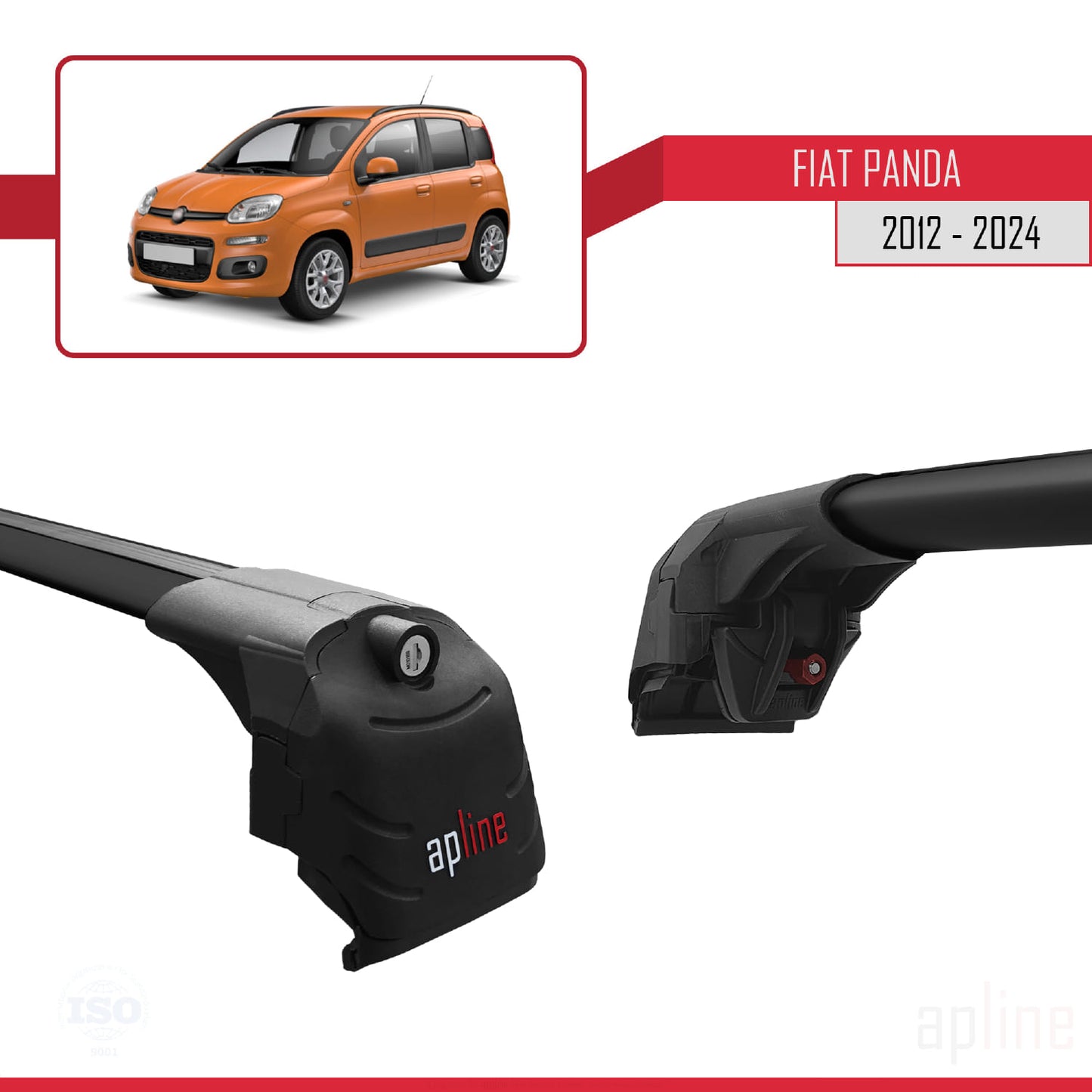 Compatible with Fiat Panda 3 (319) 2012-2024 ACE-2 Car Roof Rack Cross Bar Black Aluminium 2 Bars
