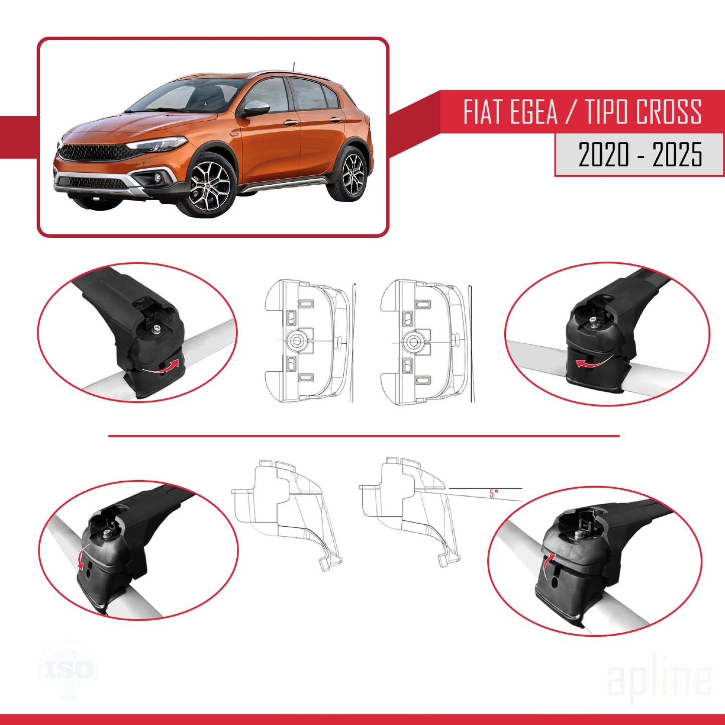 Compatible with Fiat Egea Cross 2020-2025 ACE-2 Car Roof Rack Cross Bar Black Aluminium 2 Bars