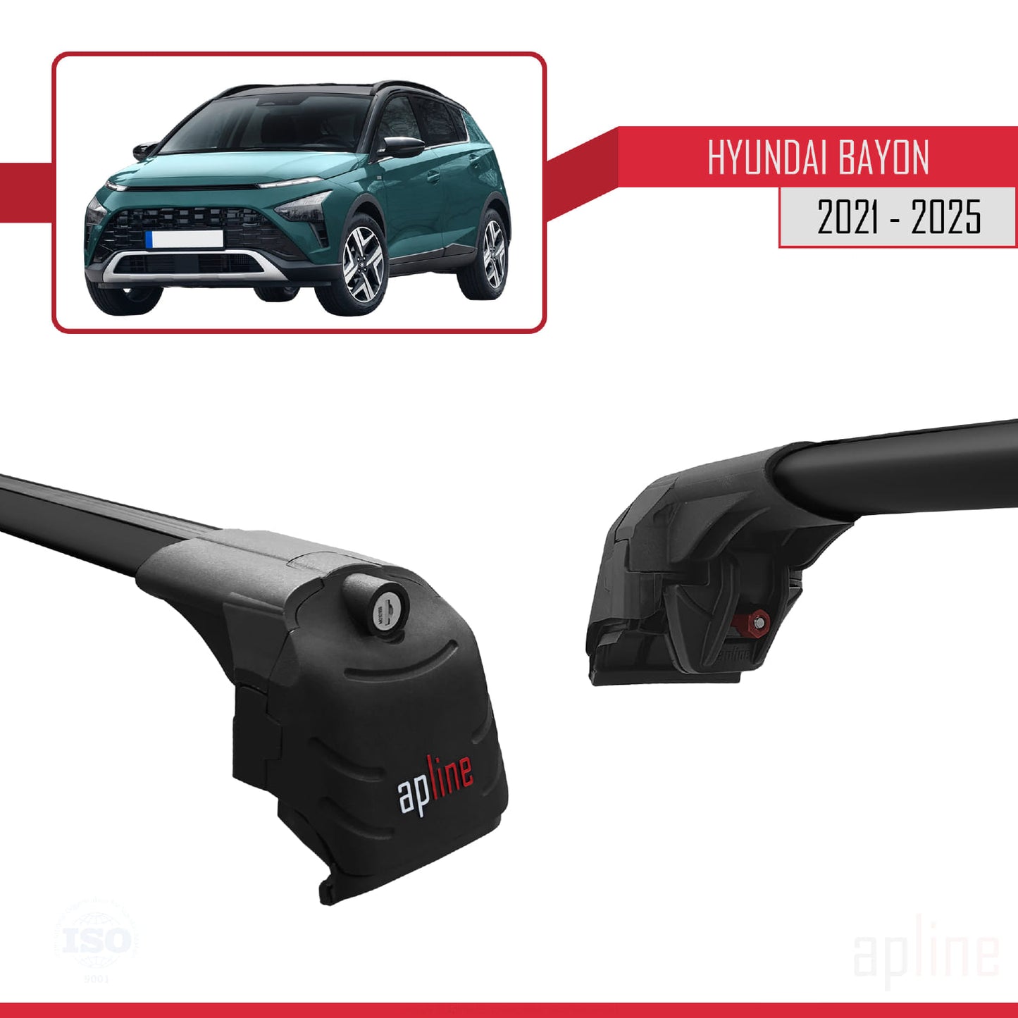 Compatible with Hyundai Bayon (BC3) 2021-2025 ACE-2 Car Roof Rack Cross Bar Black Aluminium 2 Bars