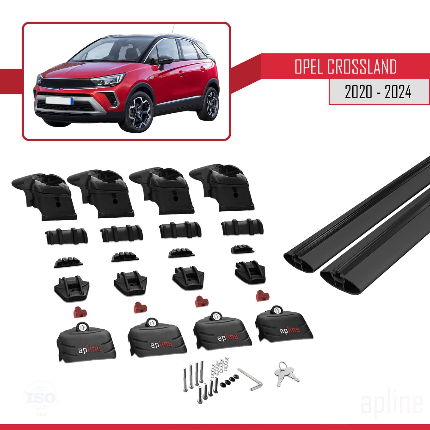 Compatible with Opel Crossland 2020-2024 ACE-2 Car Roof Rack Cross Bar Black Aluminium 2 Bars